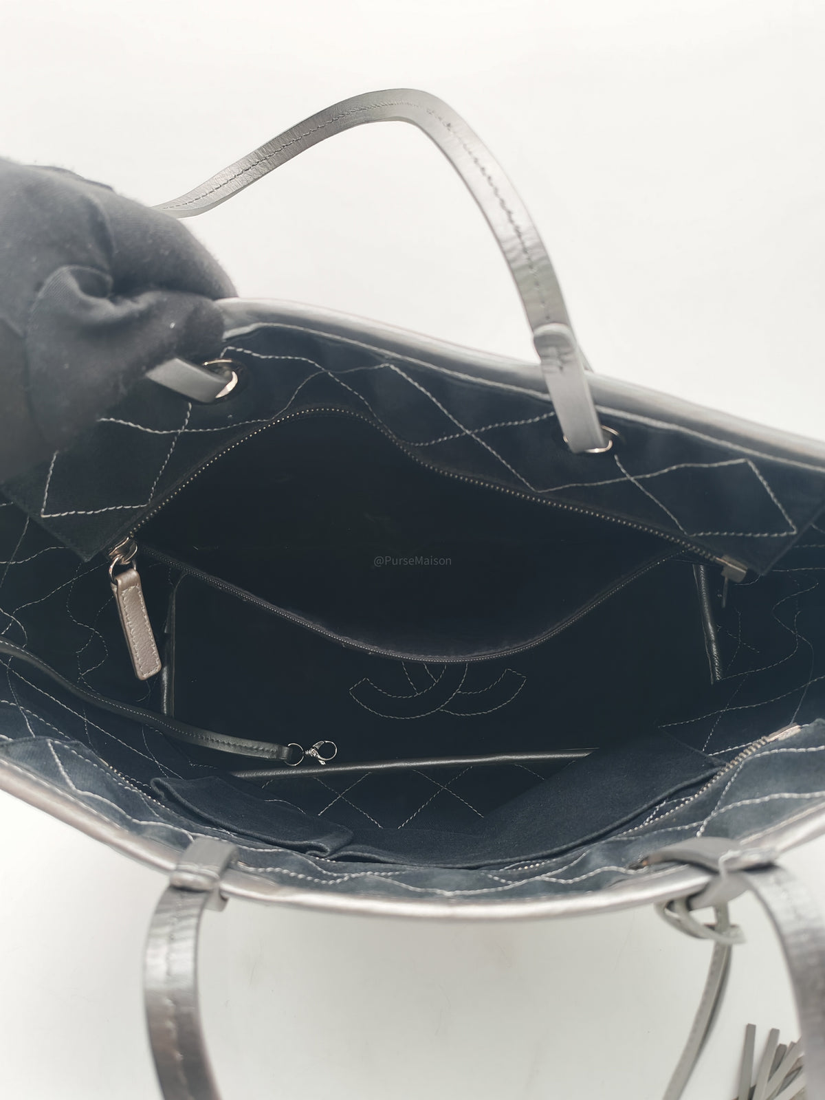Chanel Shopping Fever Tote Bag in Silver Metallic Caviar Leather and Silver Hardware Series 20 | Purse Maison Luxury Bags Shop