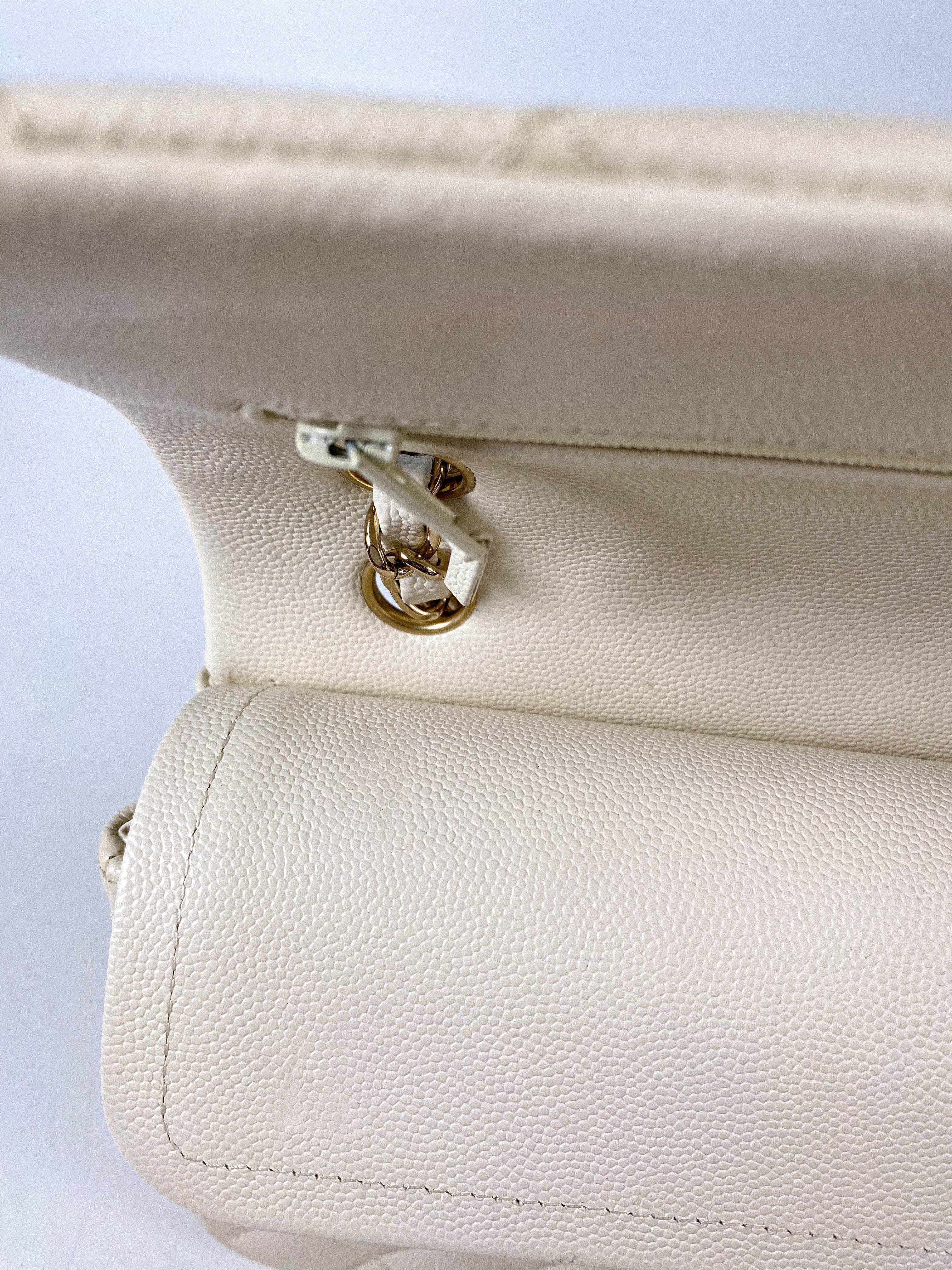 Chanel Small Classic Double Flap Off-White Caviar Leather and Light Gold Hardware (Microchip)