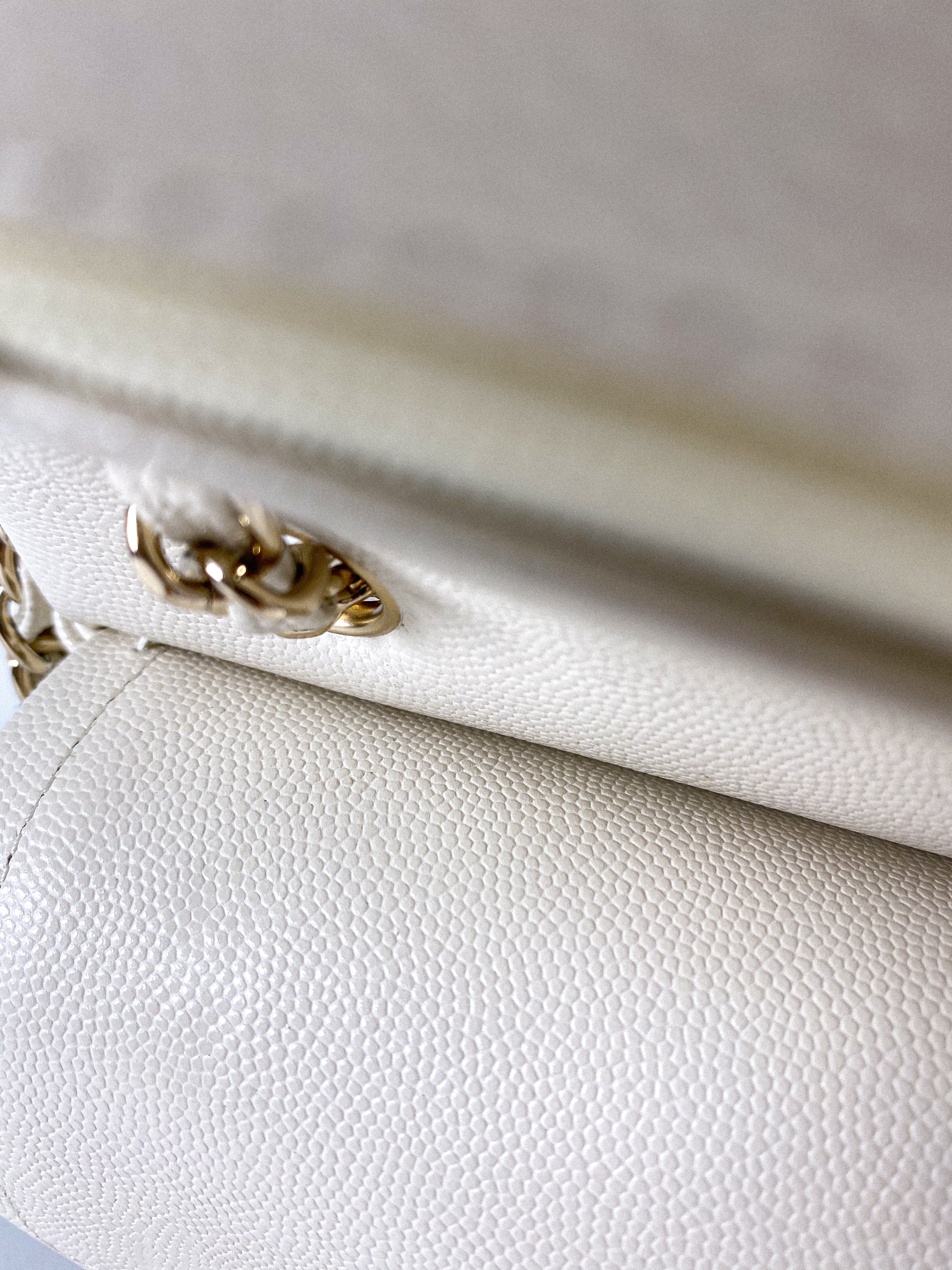 Chanel Small Classic Double Flap Off-White Caviar Leather and Light Gold Hardware (Microchip)