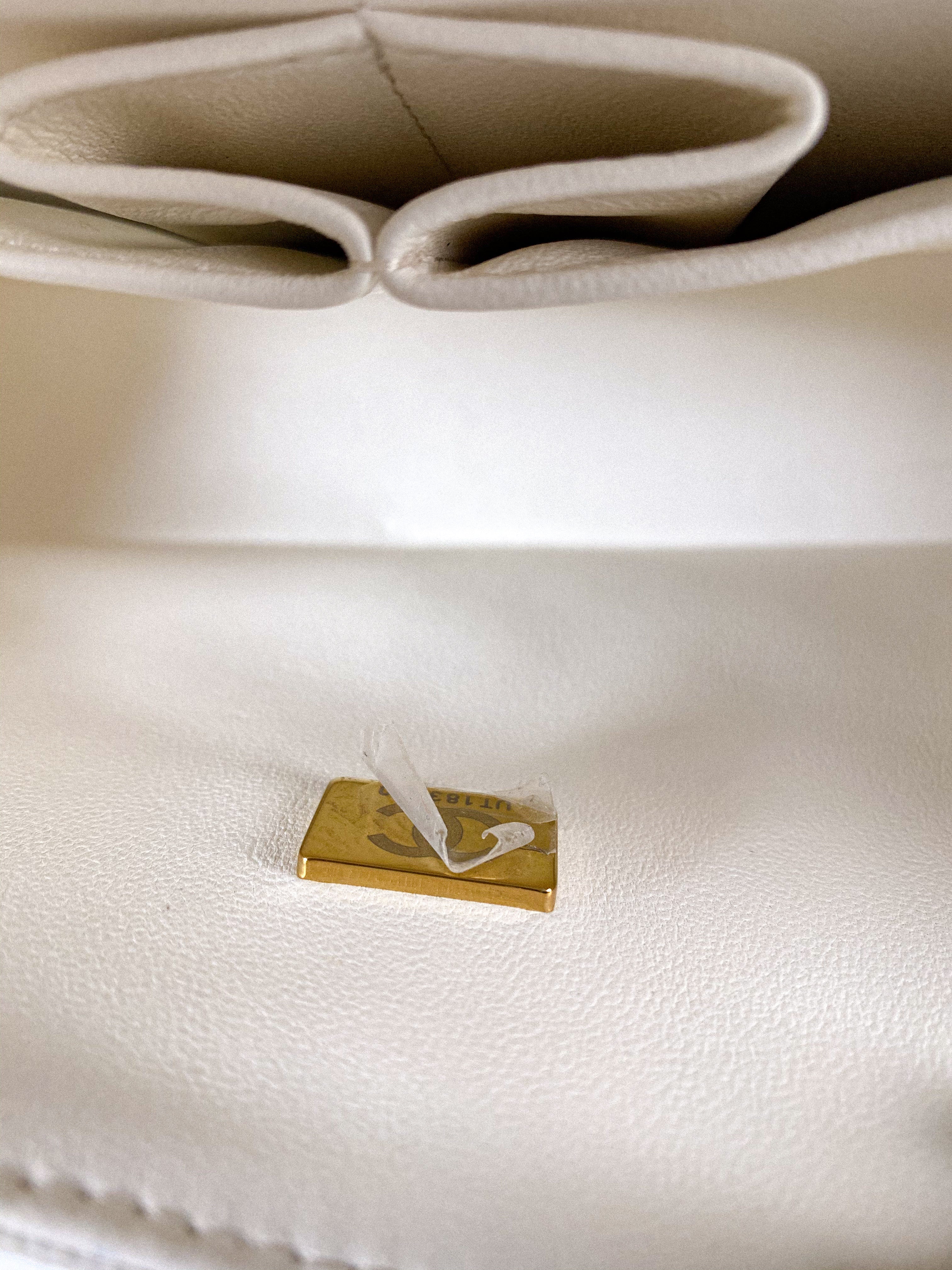 Chanel Small Classic Double Flap Off-White Caviar Leather and Light Gold Hardware (Microchip)