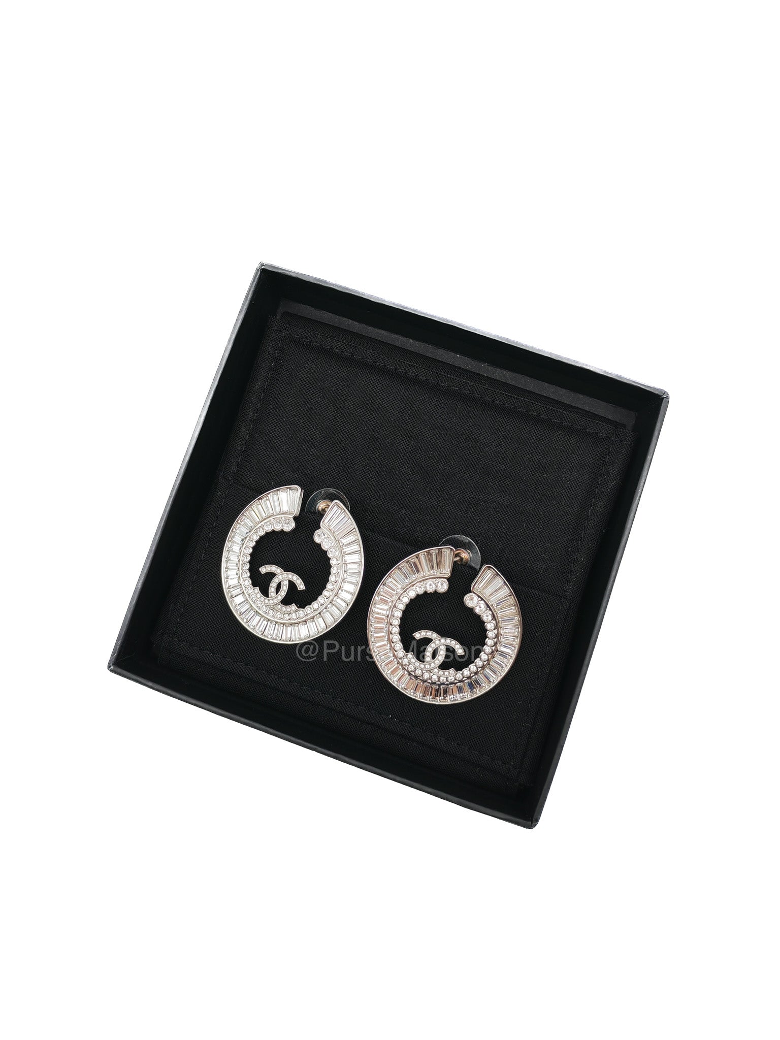Chanel Strass Baguette Round Hoop Earrings | Purse Maison Luxury Bags Shop