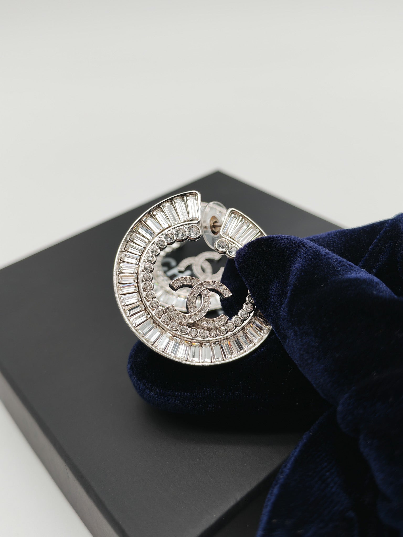 Chanel Strass Baguette Round Hoop Earrings | Purse Maison Luxury Bags Shop