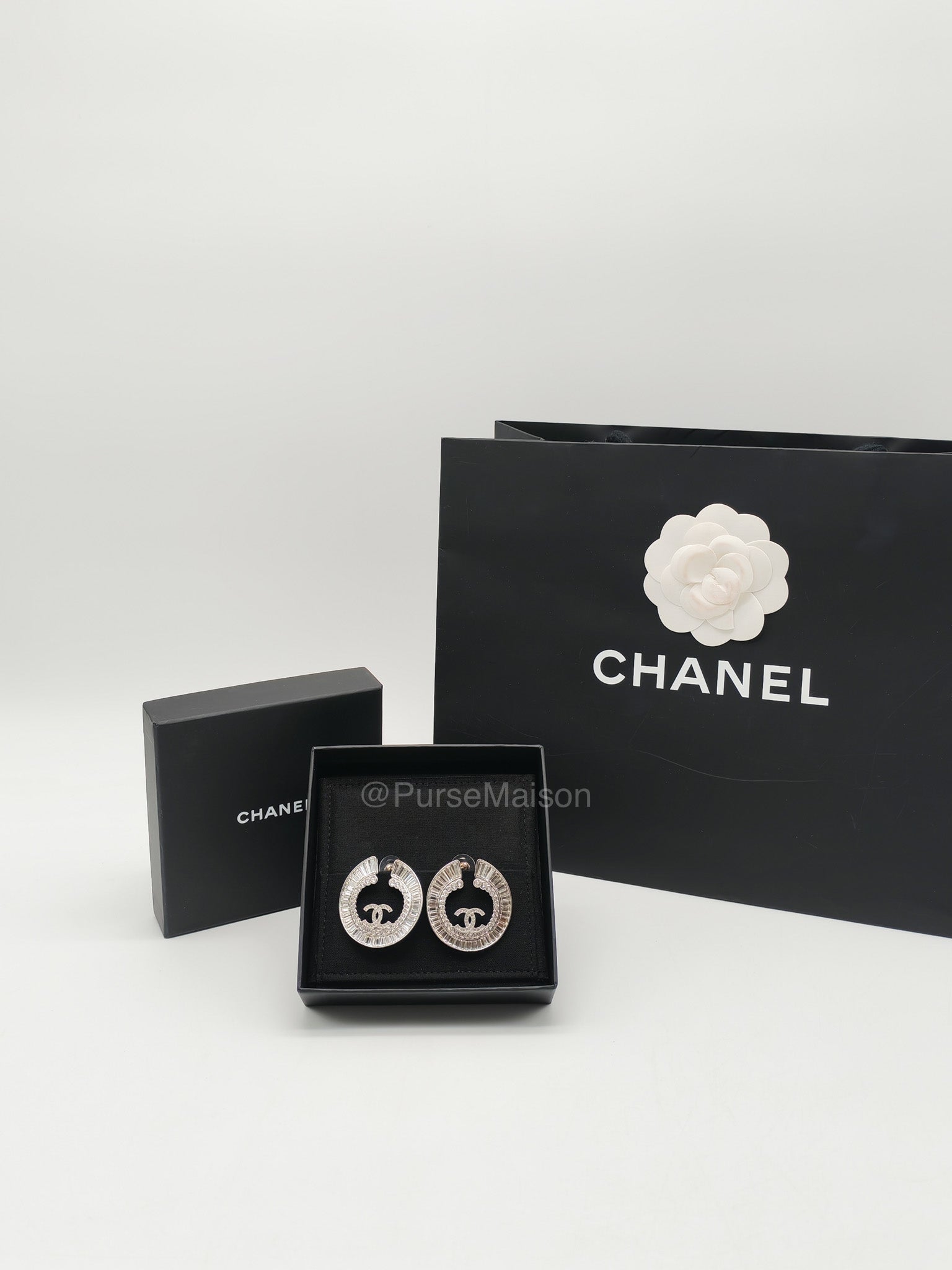 Chanel Strass Baguette Round Hoop Earrings | Purse Maison Luxury Bags Shop