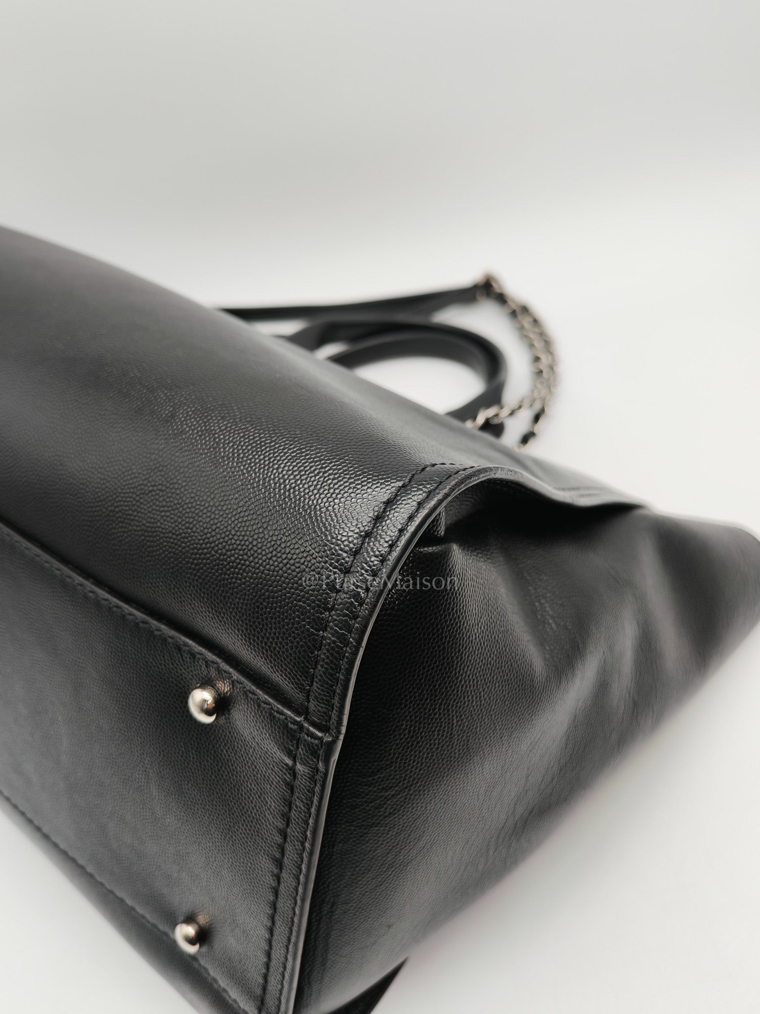Chanel Studded Deauville Tote Bag Large in Black Caviar Leather Silver Hardware (Series 25) | Purse Maison Luxury Bags Shop