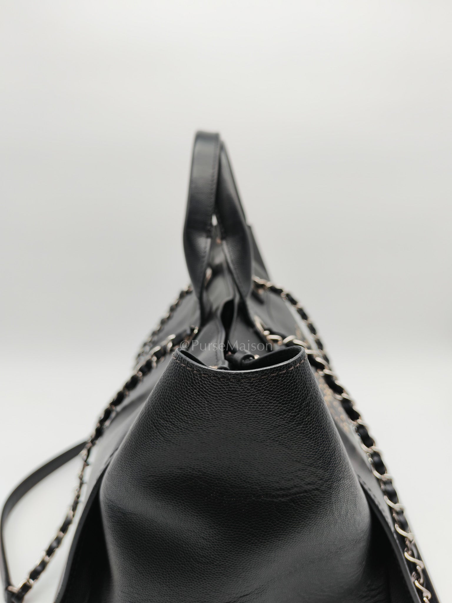 Chanel Studded Deauville Tote Bag Large in Black Caviar Leather Silver Hardware (Series 25) | Purse Maison Luxury Bags Shop