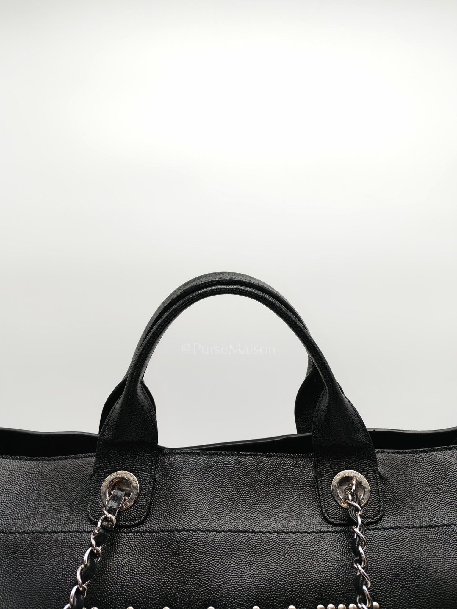 Chanel Studded Deauville Tote Bag Large in Black Caviar Leather Silver Hardware (Series 25) | Purse Maison Luxury Bags Shop
