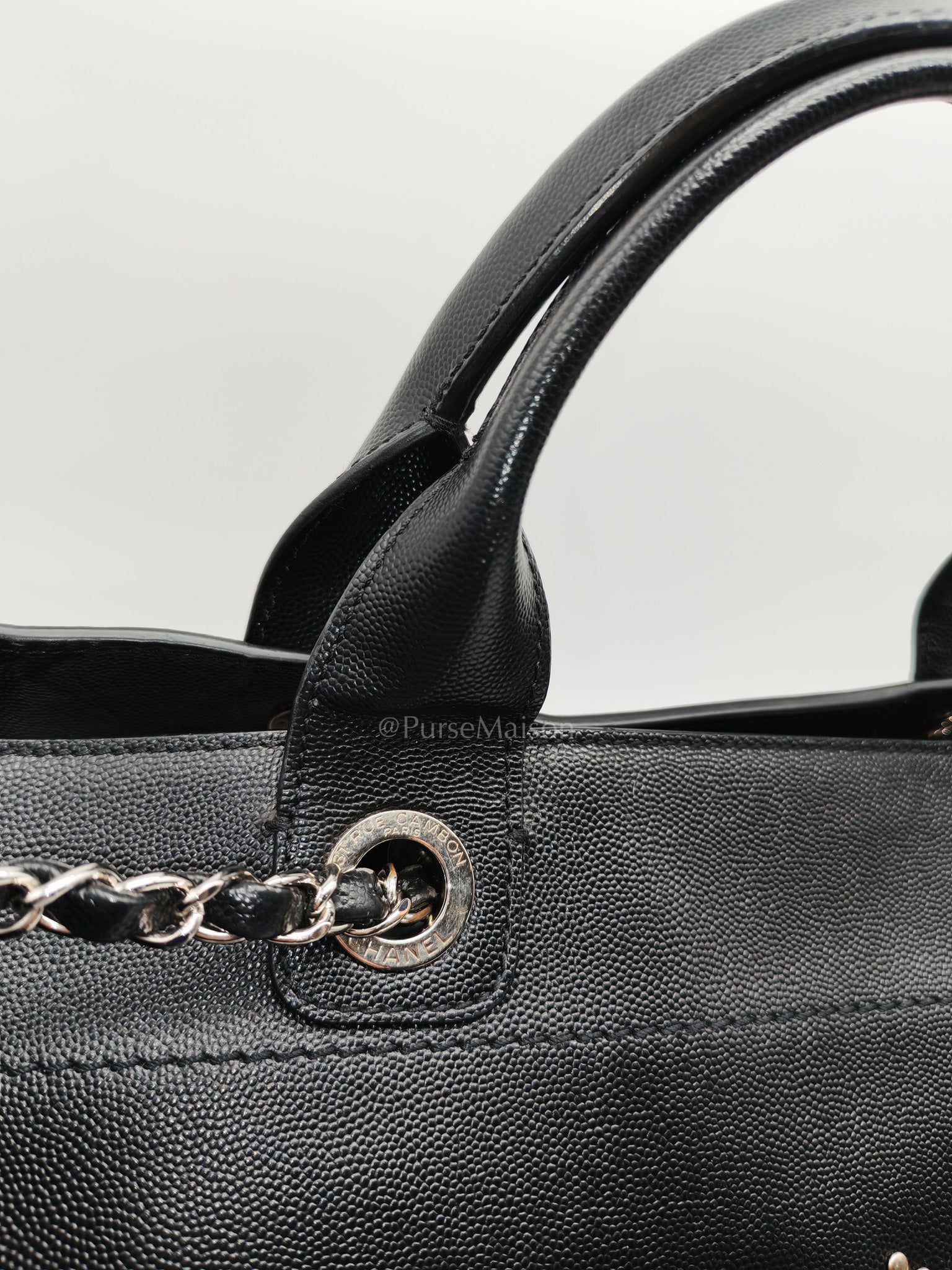 Chanel Studded Deauville Tote Bag Large in Black Caviar Leather Silver Hardware (Series 25) | Purse Maison Luxury Bags Shop