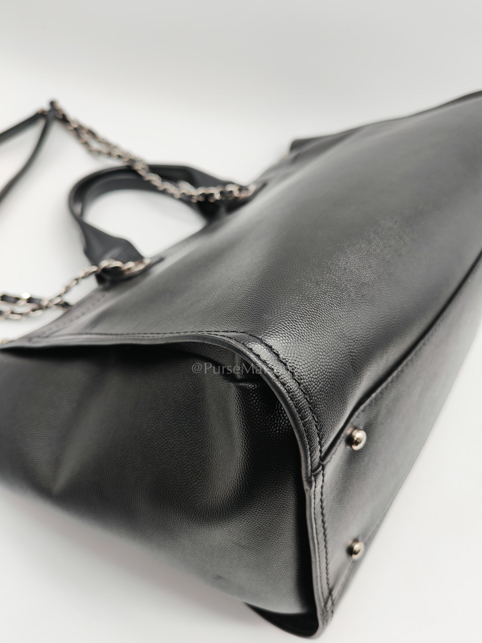 Chanel Studded Deauville Tote Bag Large in Black Caviar Leather Silver Hardware (Series 25) | Purse Maison Luxury Bags Shop