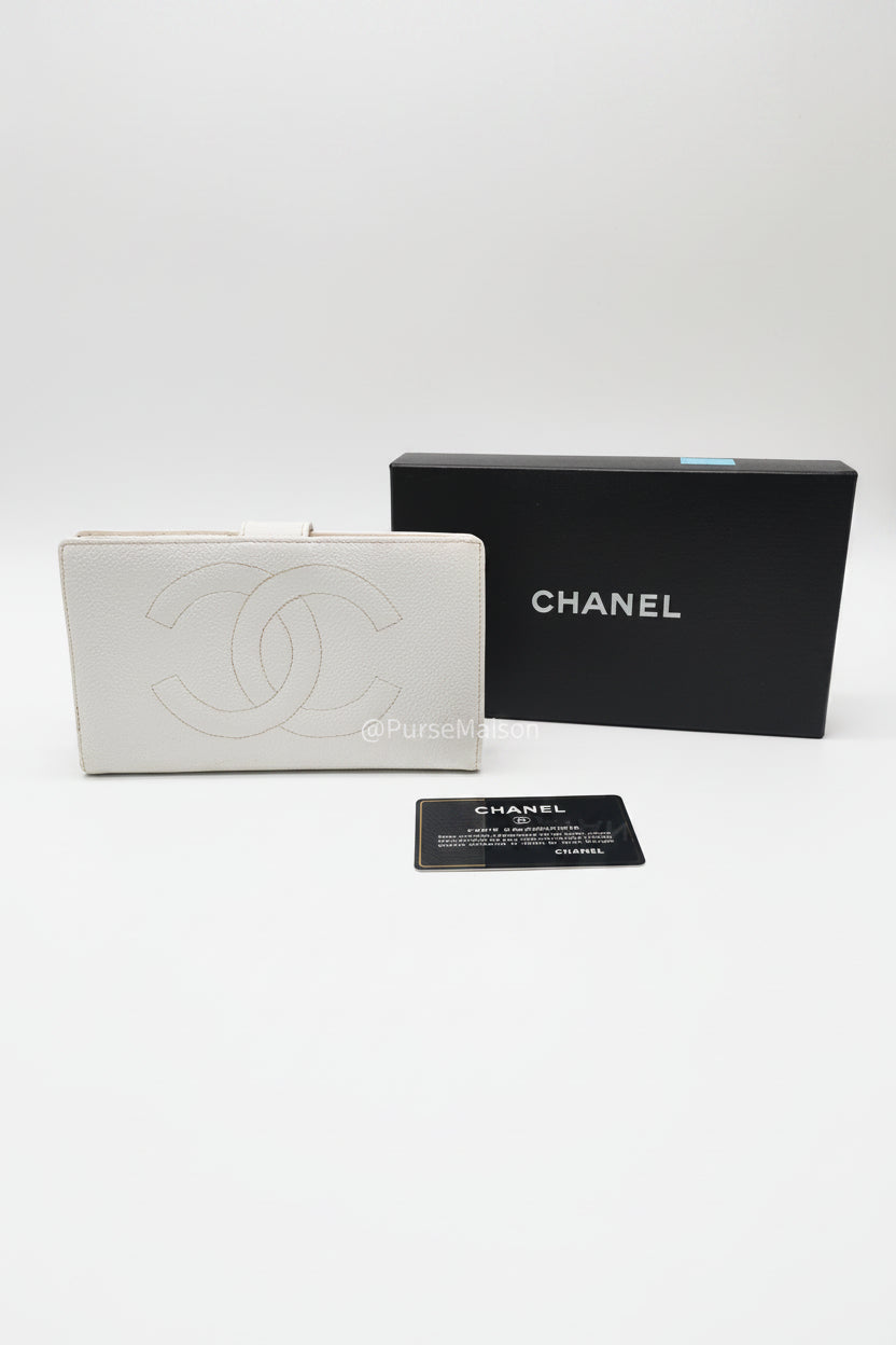Chanel Timeless CC Long Bifold Wallet in White Caviar Leather and Gold Hardware Series 5 | Purse Maison Luxury Bags Shop