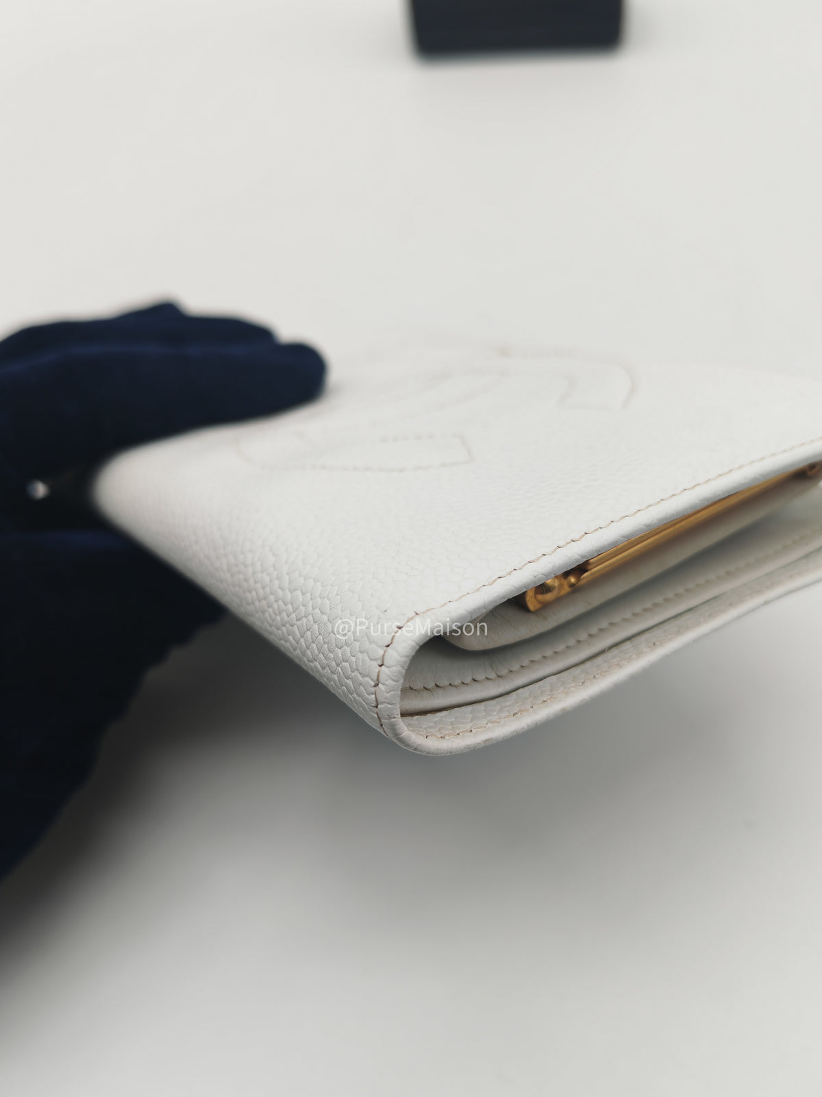Chanel Timeless CC Long Bifold Wallet in White Caviar Leather and Gold Hardware Series 5 | Purse Maison Luxury Bags Shop