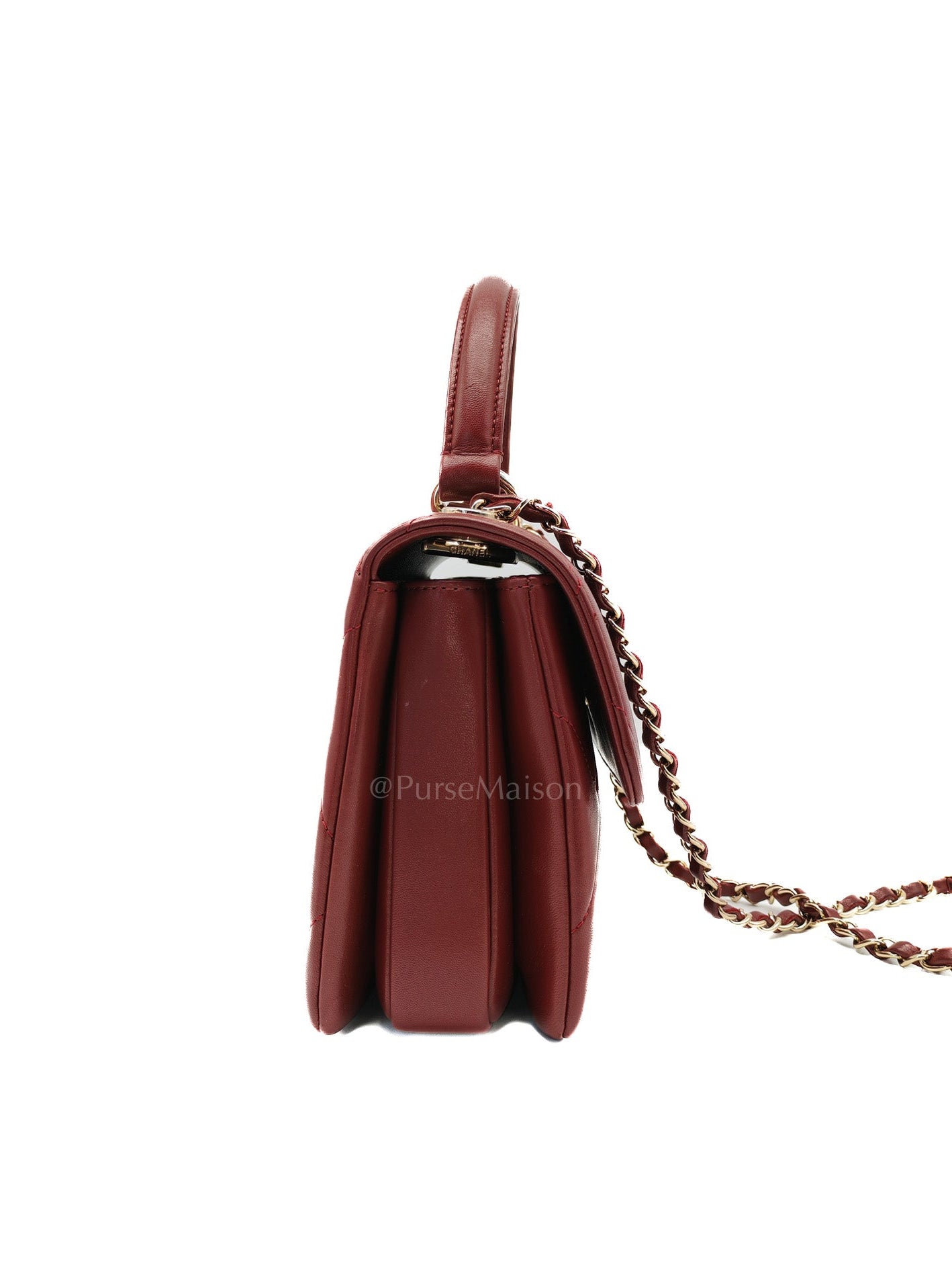 Chanel Trendy CC Top Handle Small in Burgundy Lambskin Leather Light Gold Hardware (Series 28) | Purse Maison Luxury Bags Shop