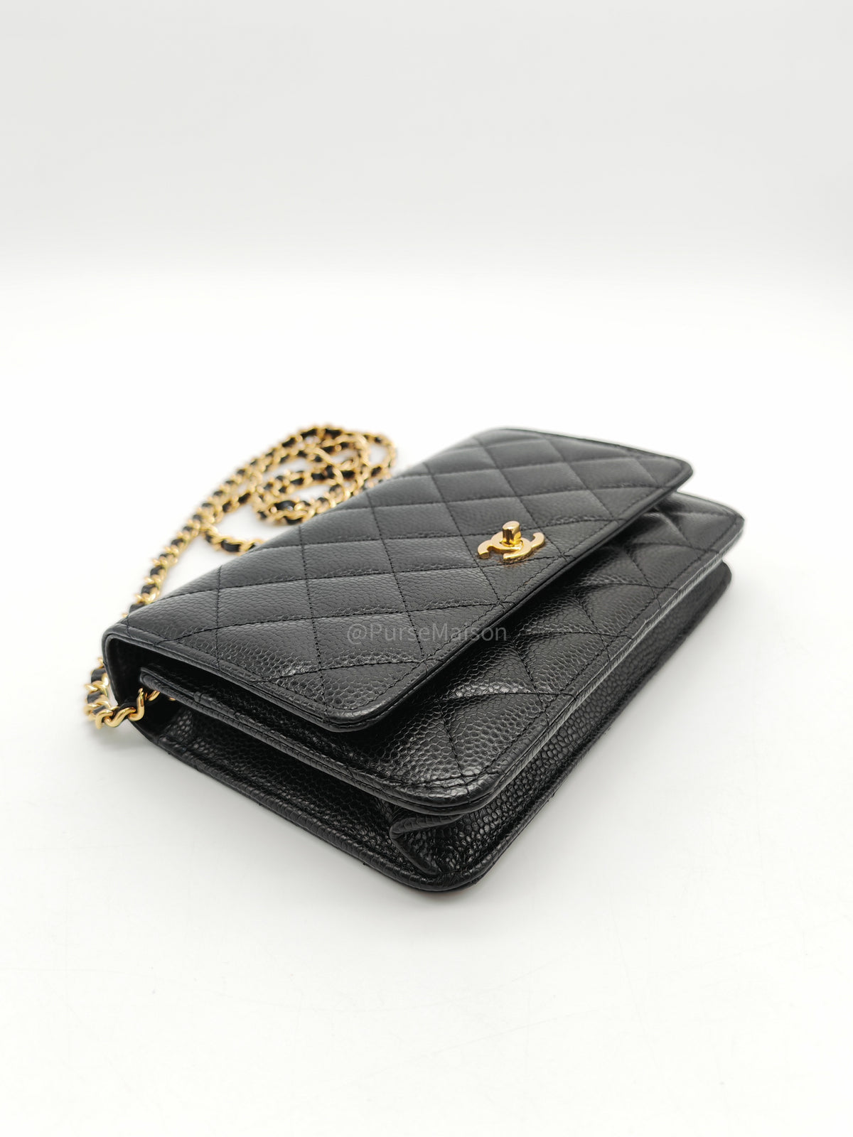 Chanel Turn Lock Wallet On Chain (WOC) in Black Caviar Leather Gold Hardware Microchip (GG****2G) | Purse Maison Luxury Bags Shop