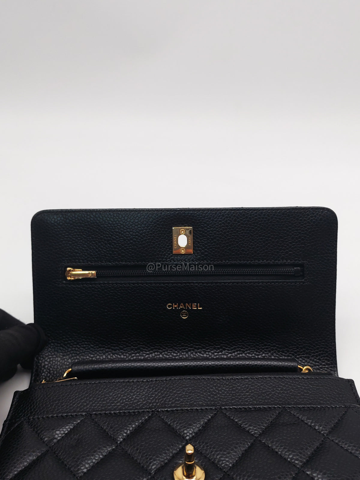 Chanel Turn Lock Wallet On Chain (WOC) in Black Caviar Leather Gold Hardware (Microchip) | Purse Maison Luxury Bags Shop