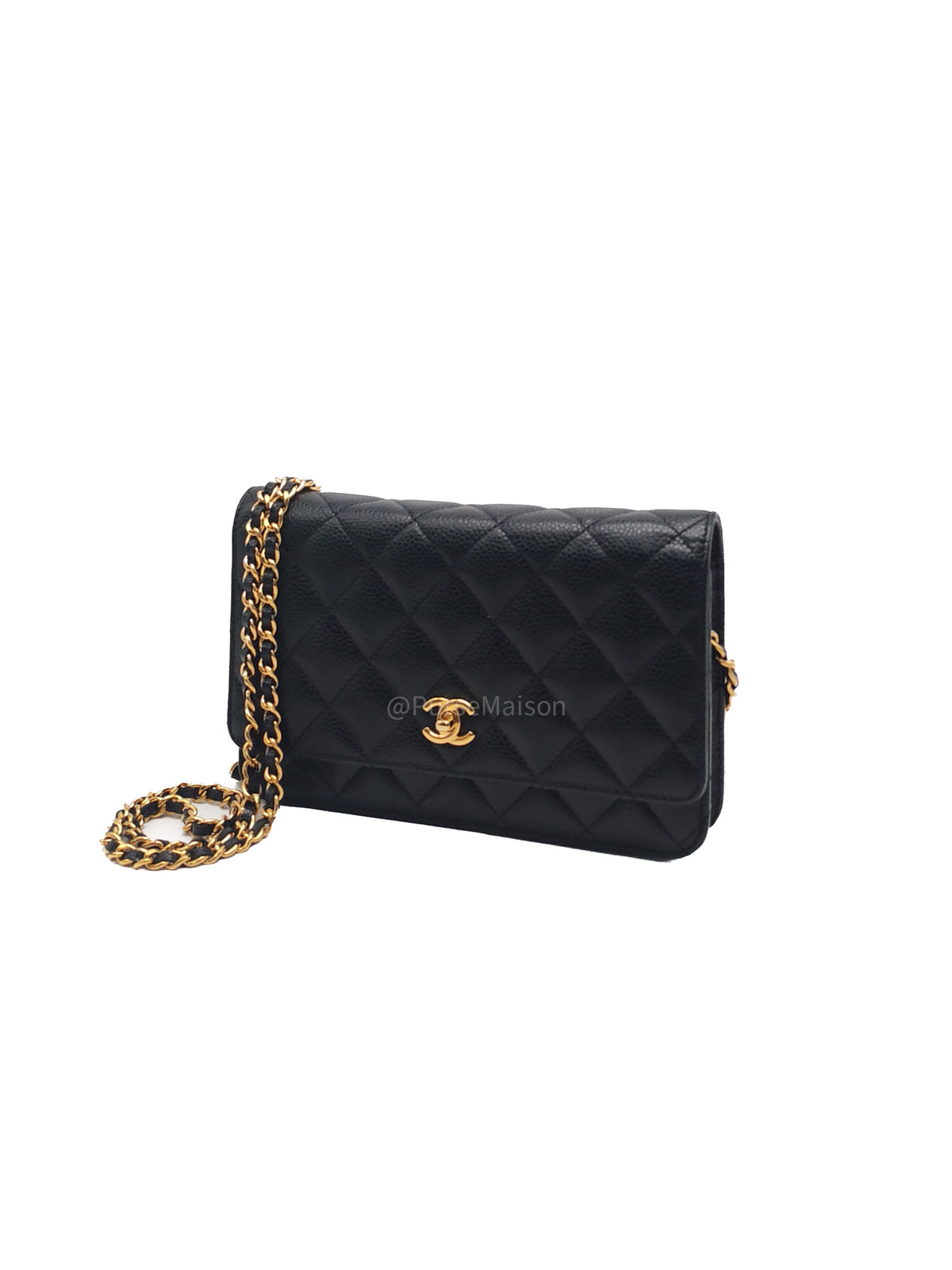 Chanel Turn Lock Wallet On Chain (WOC) in Black Caviar Leather Gold Hardware (Microchip) | Purse Maison Luxury Bags Shop