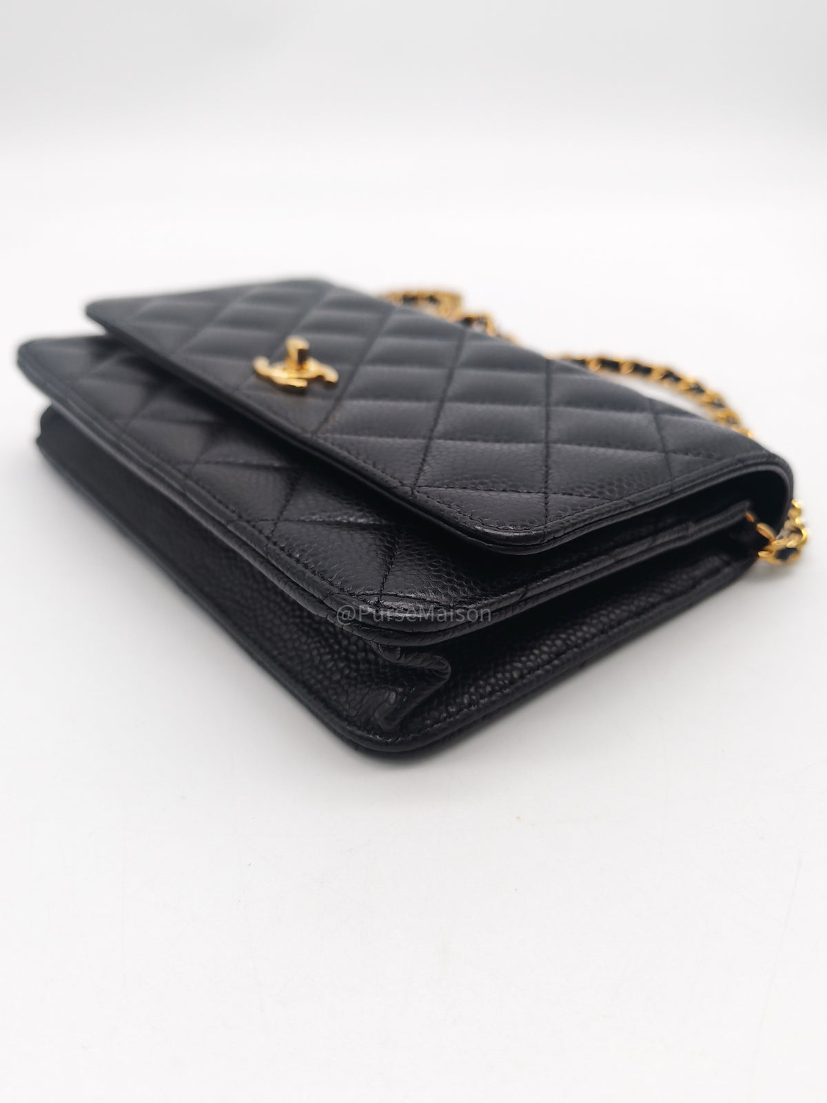 Chanel Turn Lock Wallet On Chain (WOC) in Black Caviar Leather Gold Hardware (Microchip) | Purse Maison Luxury Bags Shop