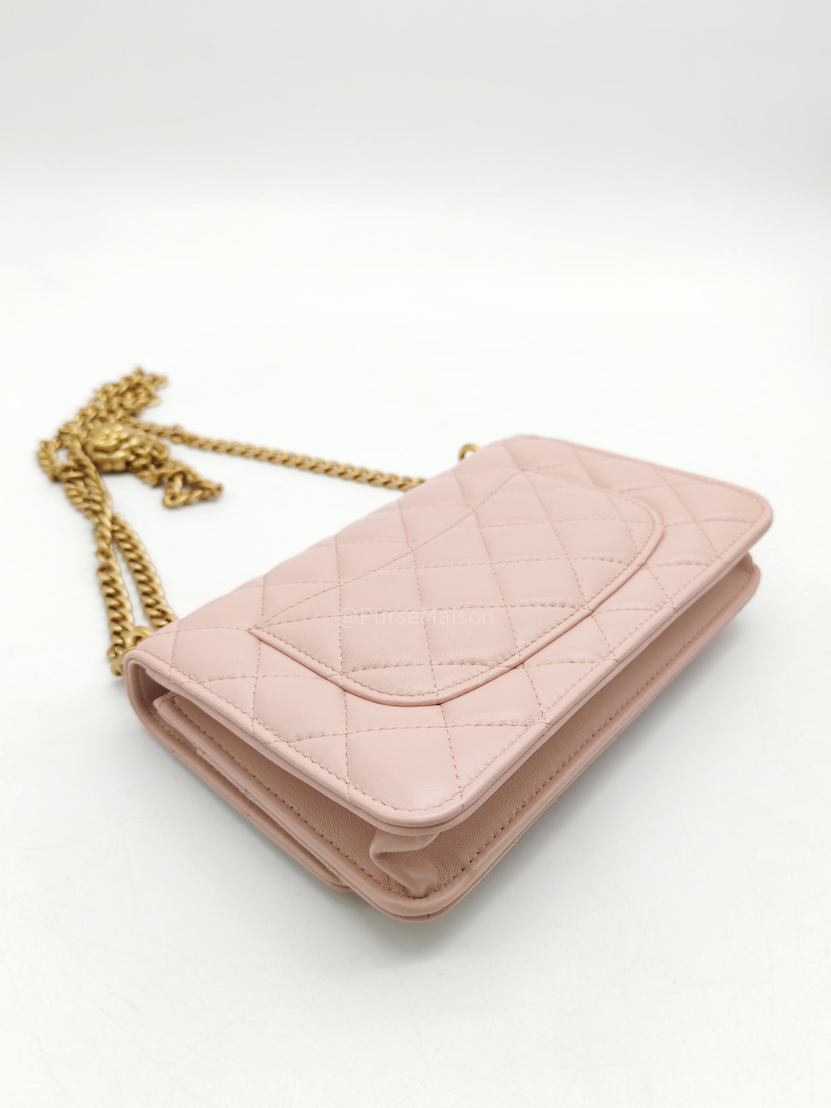 Chanel Turning Lock & Adjustable Chain Strap Wallet On Chain in Sakura Pink Lambskin Leather Aged Gold Hardware (Microchip) | Purse Maison Luxury Bags Shop