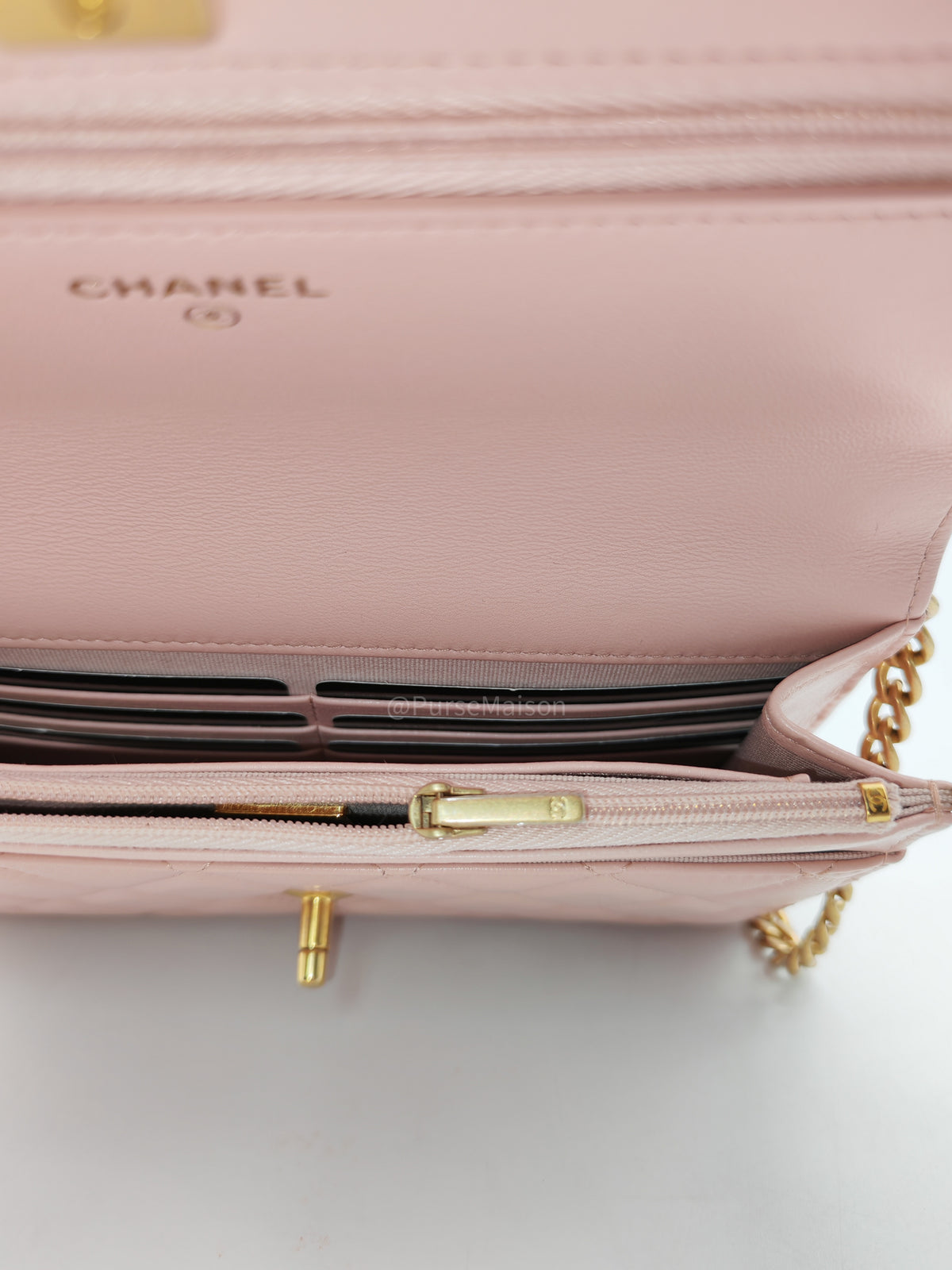 Chanel Turning Lock & Adjustable Chain Strap Wallet On Chain in Sakura Pink Lambskin Leather Aged Gold Hardware (Microchip) | Purse Maison Luxury Bags Shop
