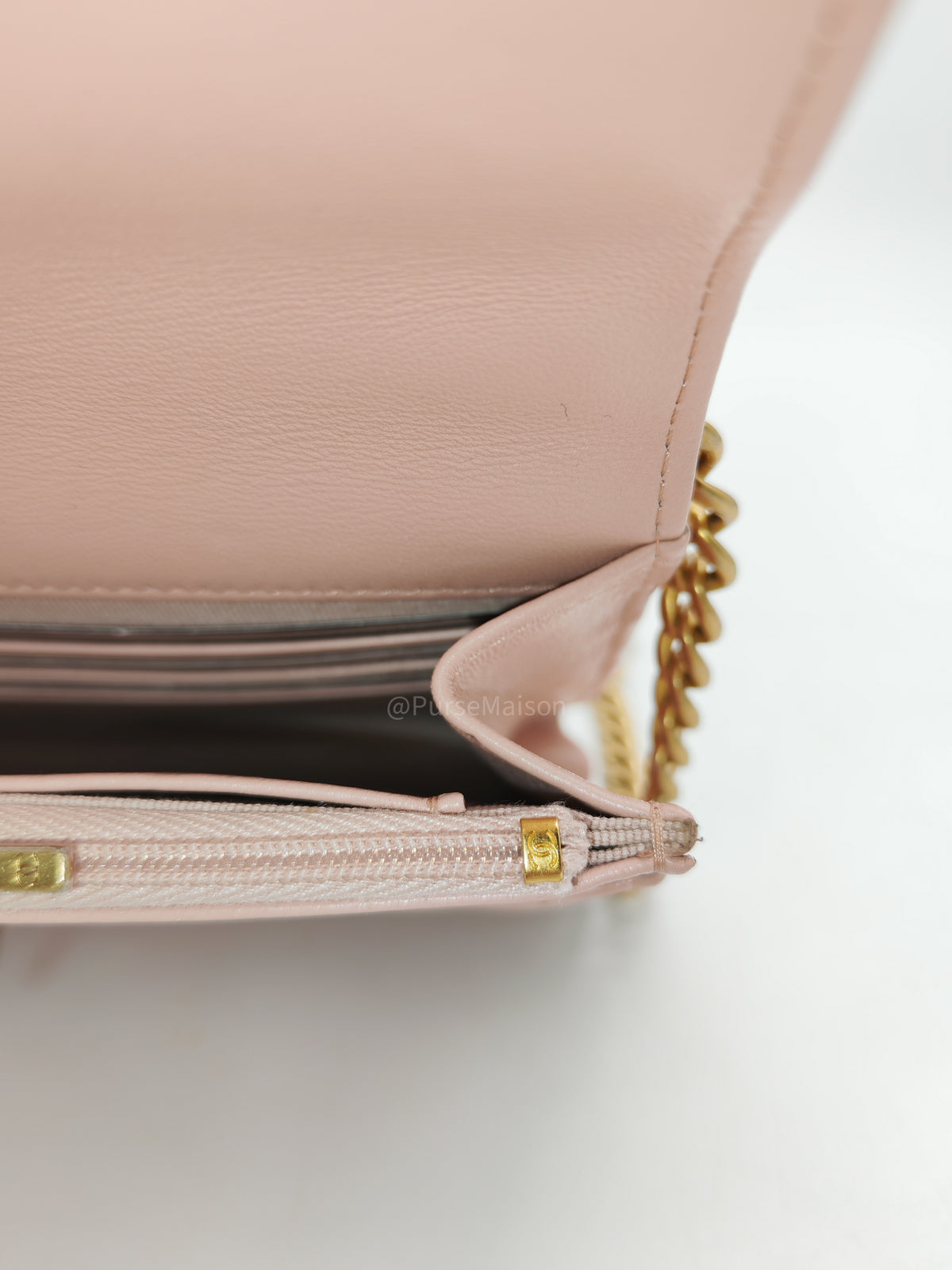 Chanel Turning Lock & Adjustable Chain Strap Wallet On Chain in Sakura Pink Lambskin Leather Aged Gold Hardware (Microchip) | Purse Maison Luxury Bags Shop