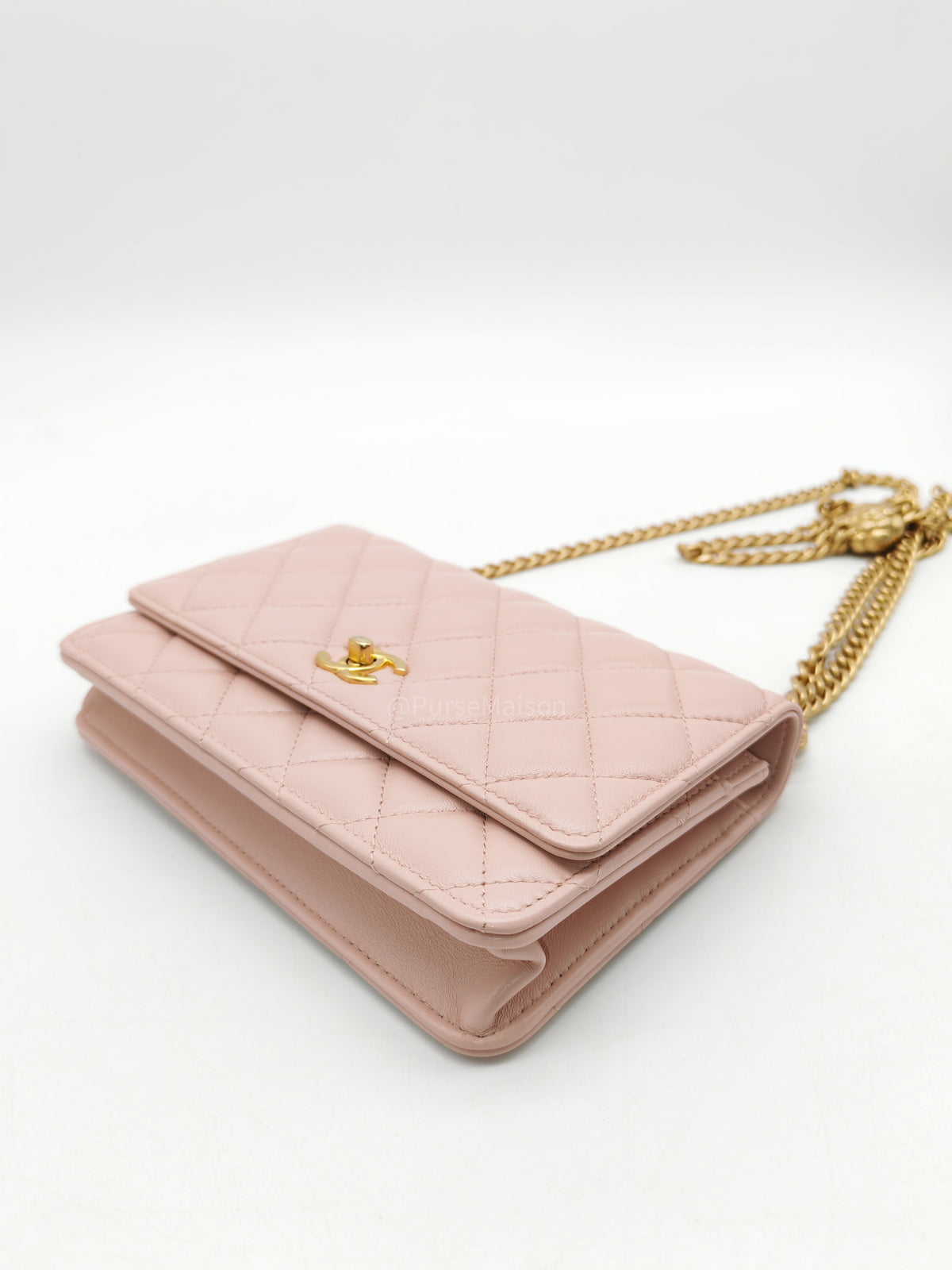 Chanel Turning Lock & Adjustable Chain Strap Wallet On Chain in Sakura Pink Lambskin Leather Aged Gold Hardware (Microchip) | Purse Maison Luxury Bags Shop
