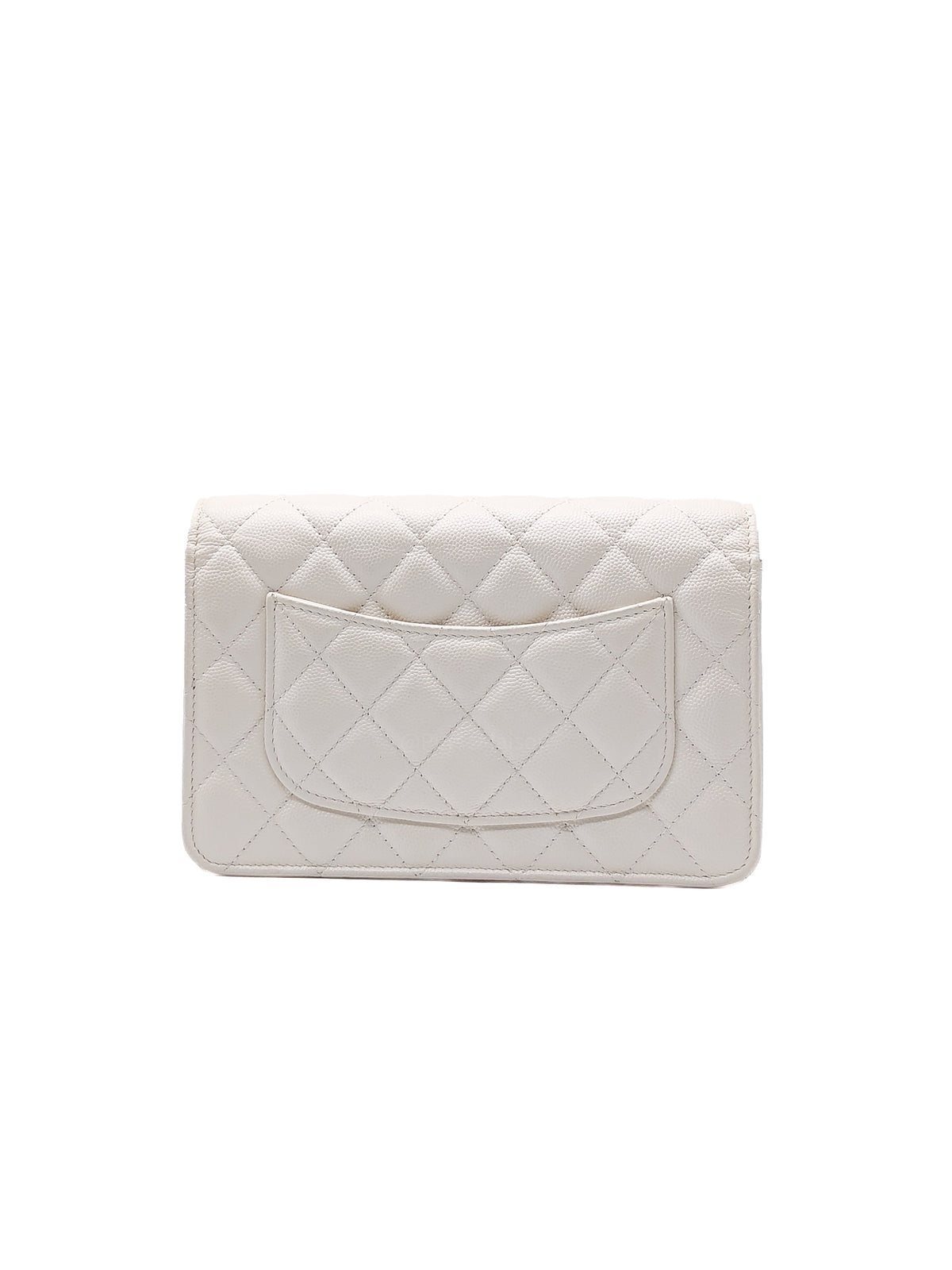 Chanel Turning Lock Wallet on Chain (WOC) in White Iridescent Caviar Leather Aged Gold Hardware (Microchip) | Purse Maison Luxury Bags Shop
