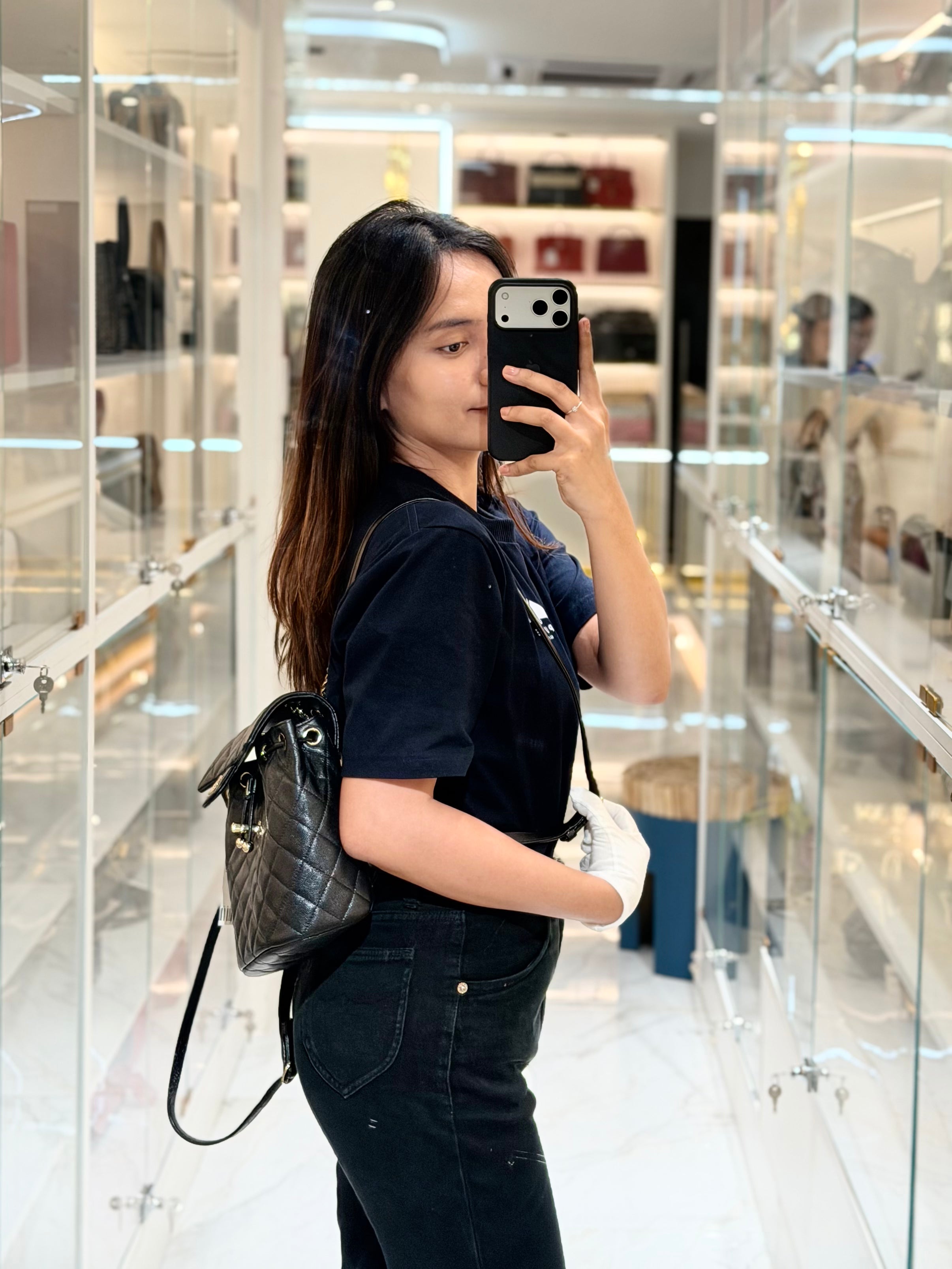 Urban Spirit Backpack in Black Quilted Caviar Leather & Light Gold Hardware Microchip | Purse Maison Luxury Bags Shop