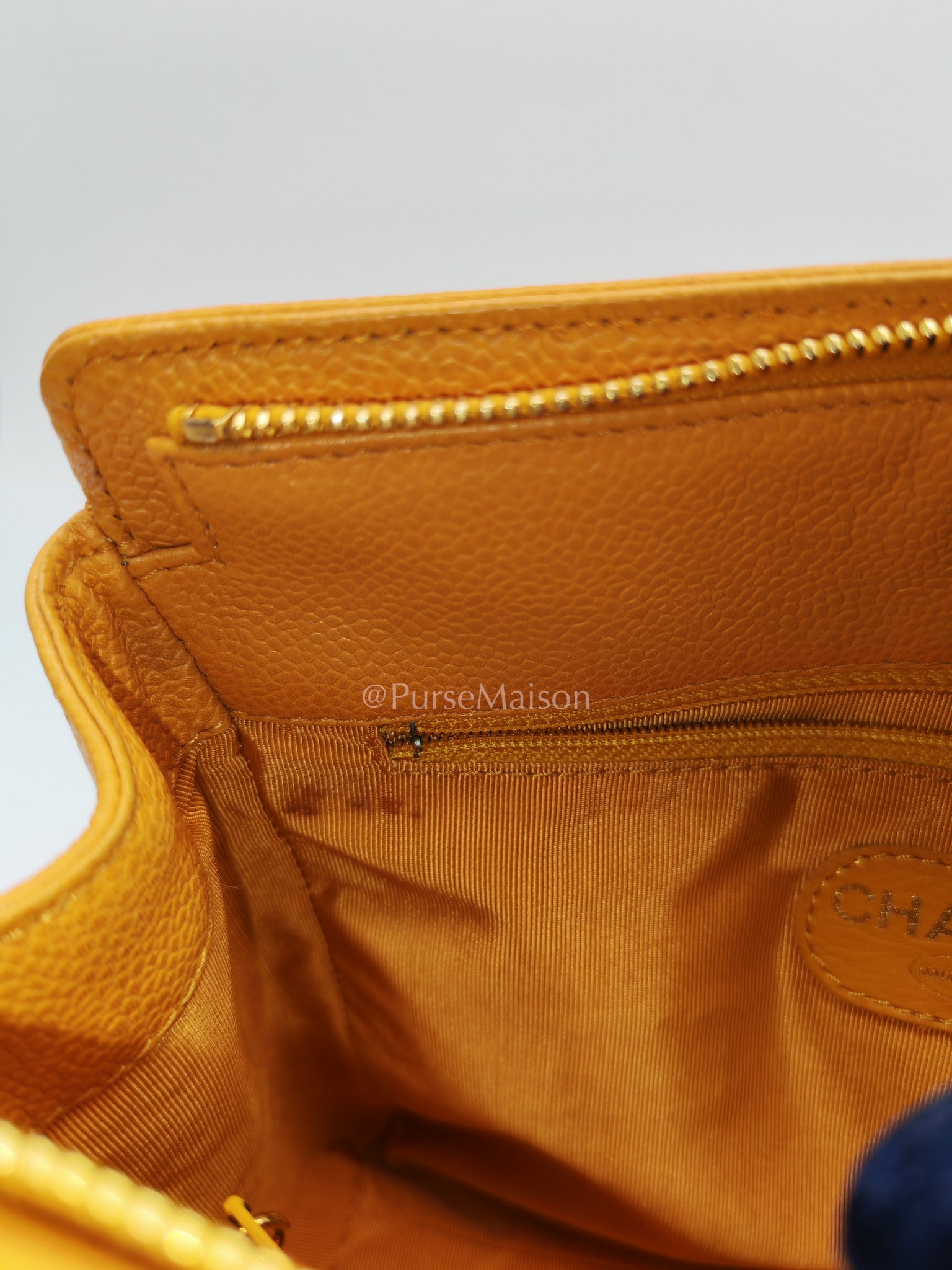 Chanel Vintage Chain Tote Bag in Orange Caviar Leather and Gold Hardware Series 5 | Purse Maison Luxury Bags Shop