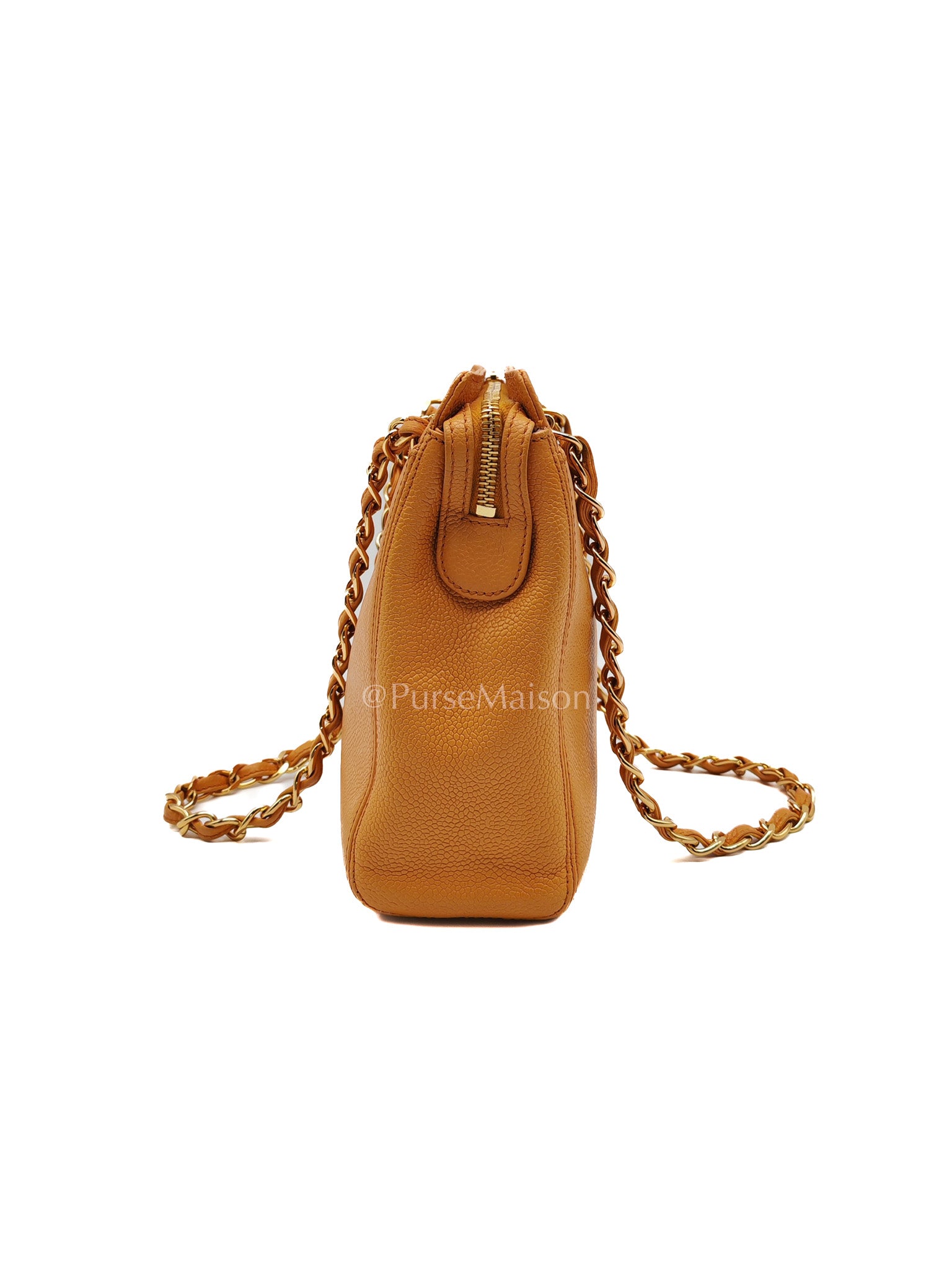 Chanel Vintage Chain Tote Bag in Orange Caviar Leather and Gold Hardware Series 5 | Purse Maison Luxury Bags Shop