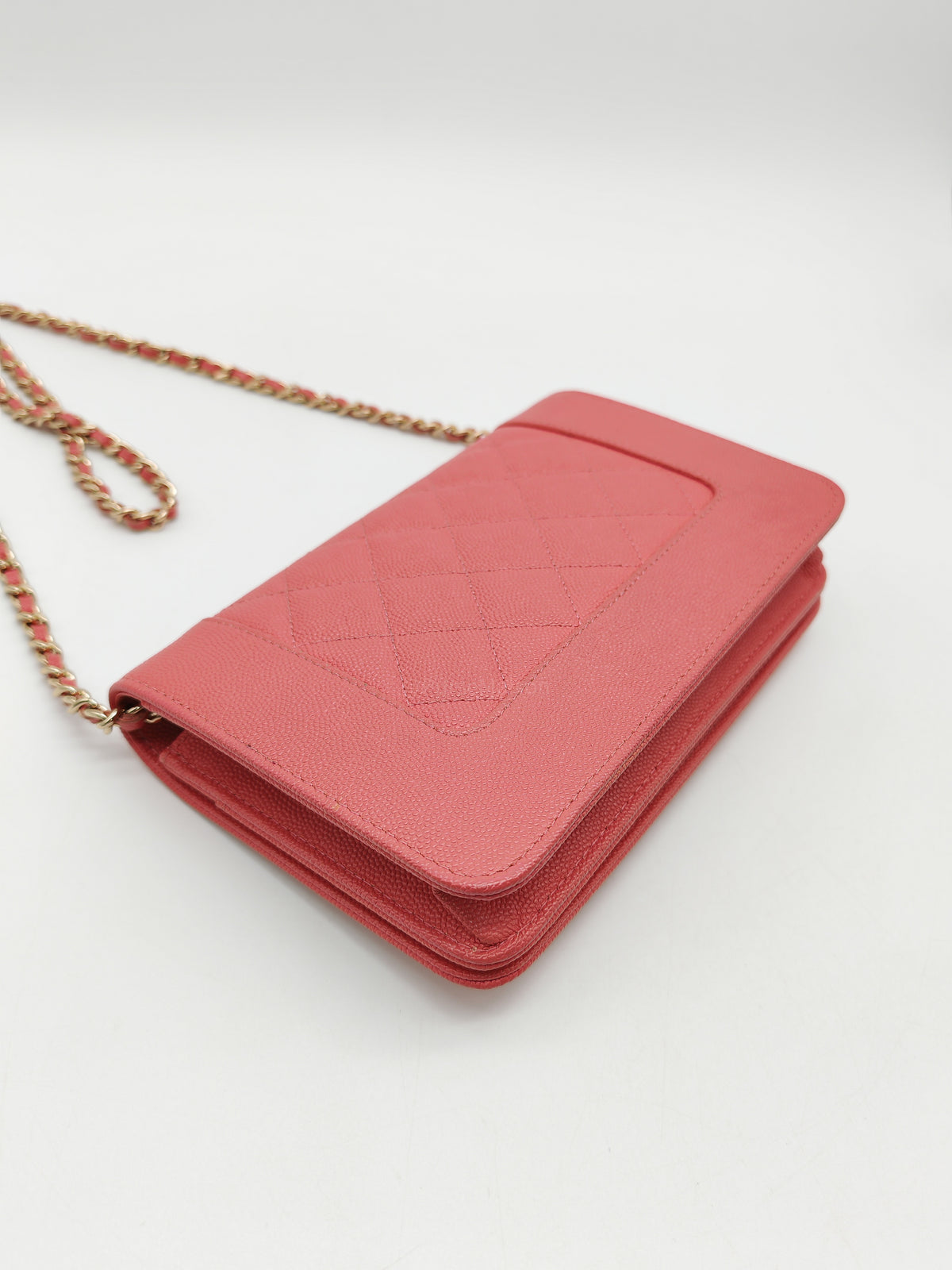 Chanel Vintage Mademoiselle Wallet on Chain in Pink Caviar Quilted Light Gold Hardware (Series 28) | Purse Maison Luxury Bags Shop