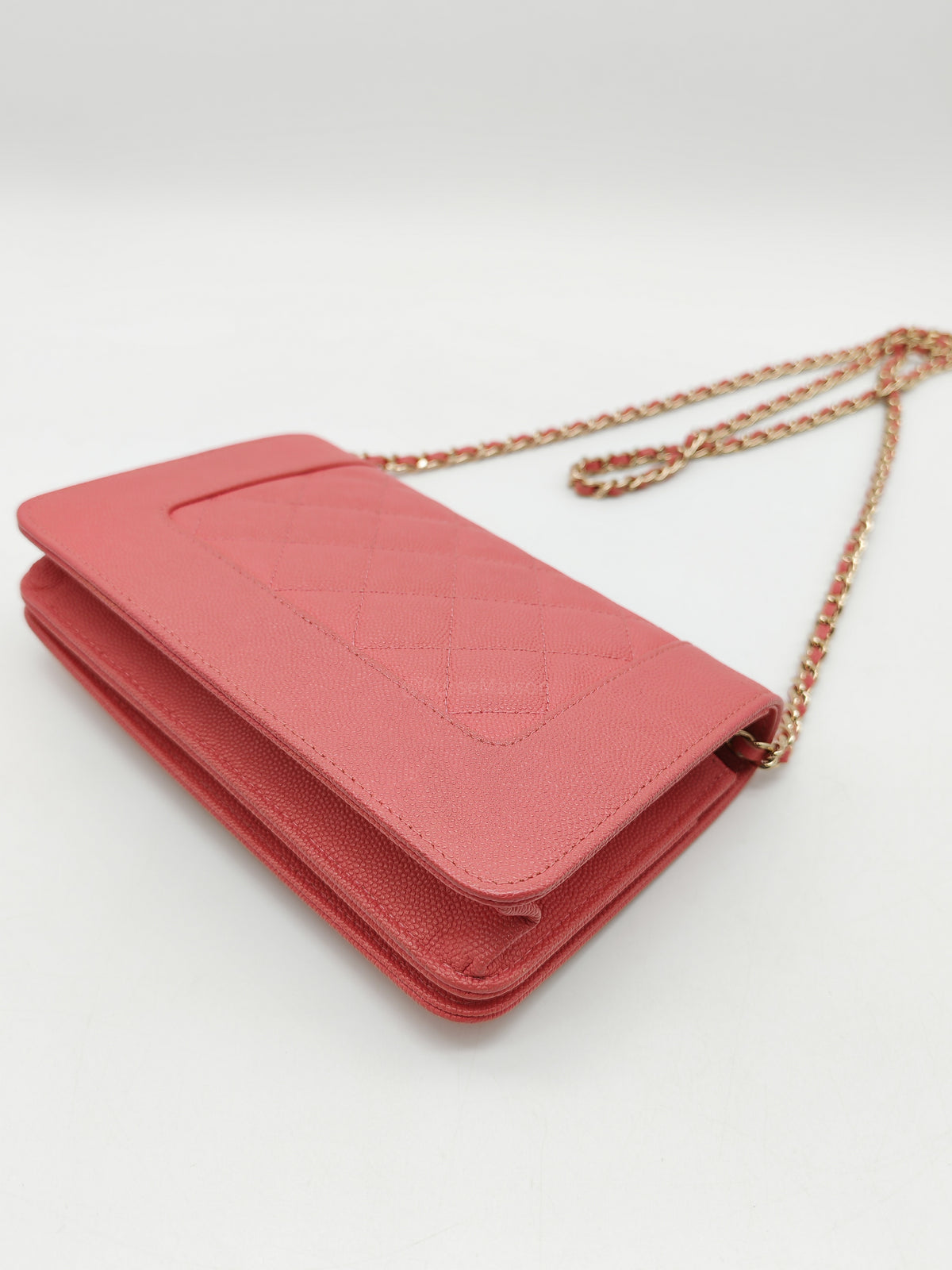 Chanel Vintage Mademoiselle Wallet on Chain in Pink Caviar Quilted Light Gold Hardware (Series 28) | Purse Maison Luxury Bags Shop