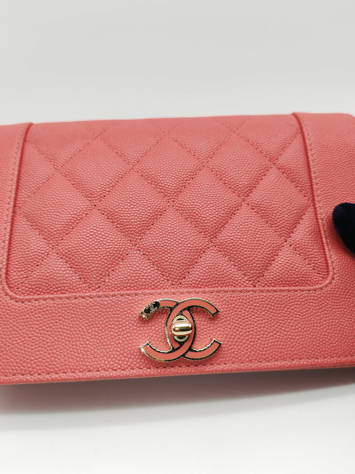 Chanel Vintage Mademoiselle Wallet on Chain in Pink Caviar Quilted Light Gold Hardware (Series 28) | Purse Maison Luxury Bags Shop