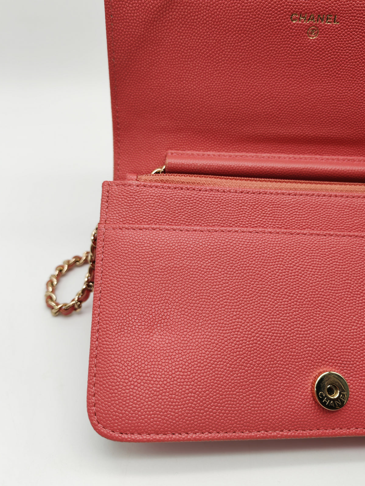 Chanel Vintage Mademoiselle Wallet on Chain in Pink Caviar Quilted Light Gold Hardware (Series 28) | Purse Maison Luxury Bags Shop