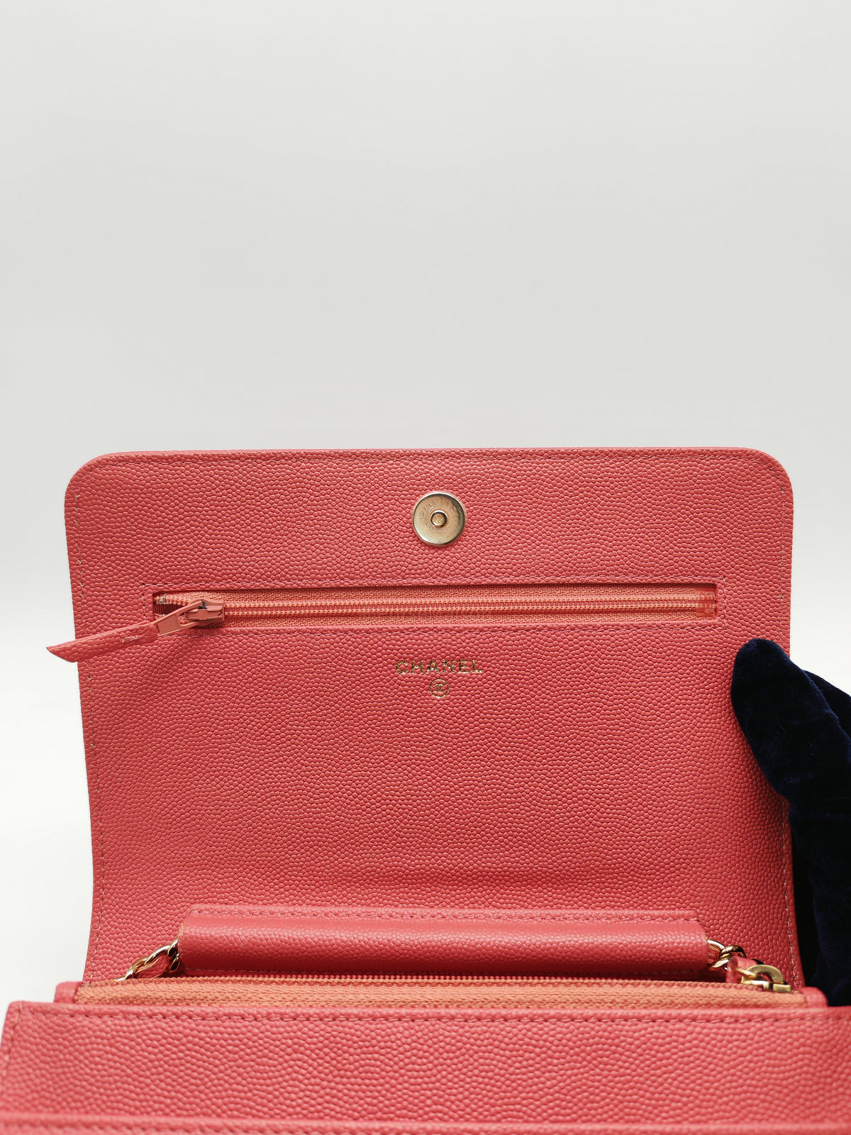 Chanel Vintage Mademoiselle Wallet on Chain in Pink Caviar Quilted Light Gold Hardware (Series 28) | Purse Maison Luxury Bags Shop