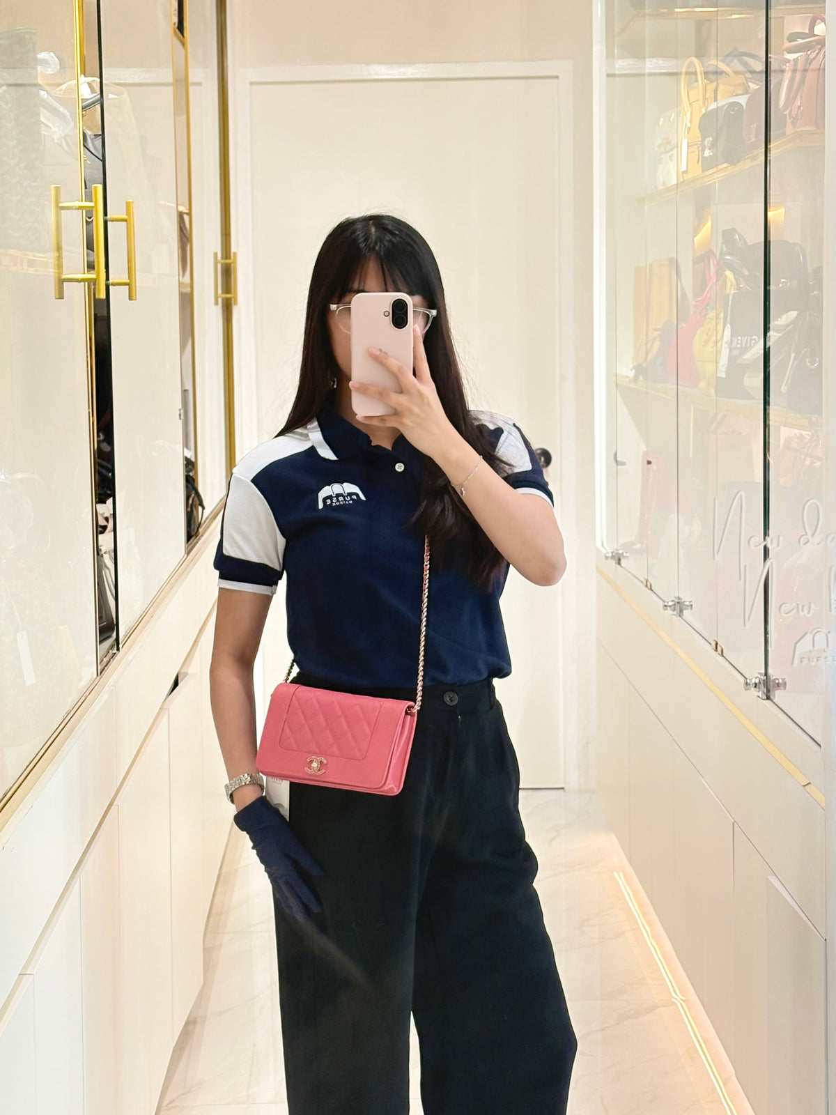 Chanel Vintage Mademoiselle Wallet on Chain in Pink Caviar Quilted Light Gold Hardware (Series 28) | Purse Maison Luxury Bags Shop