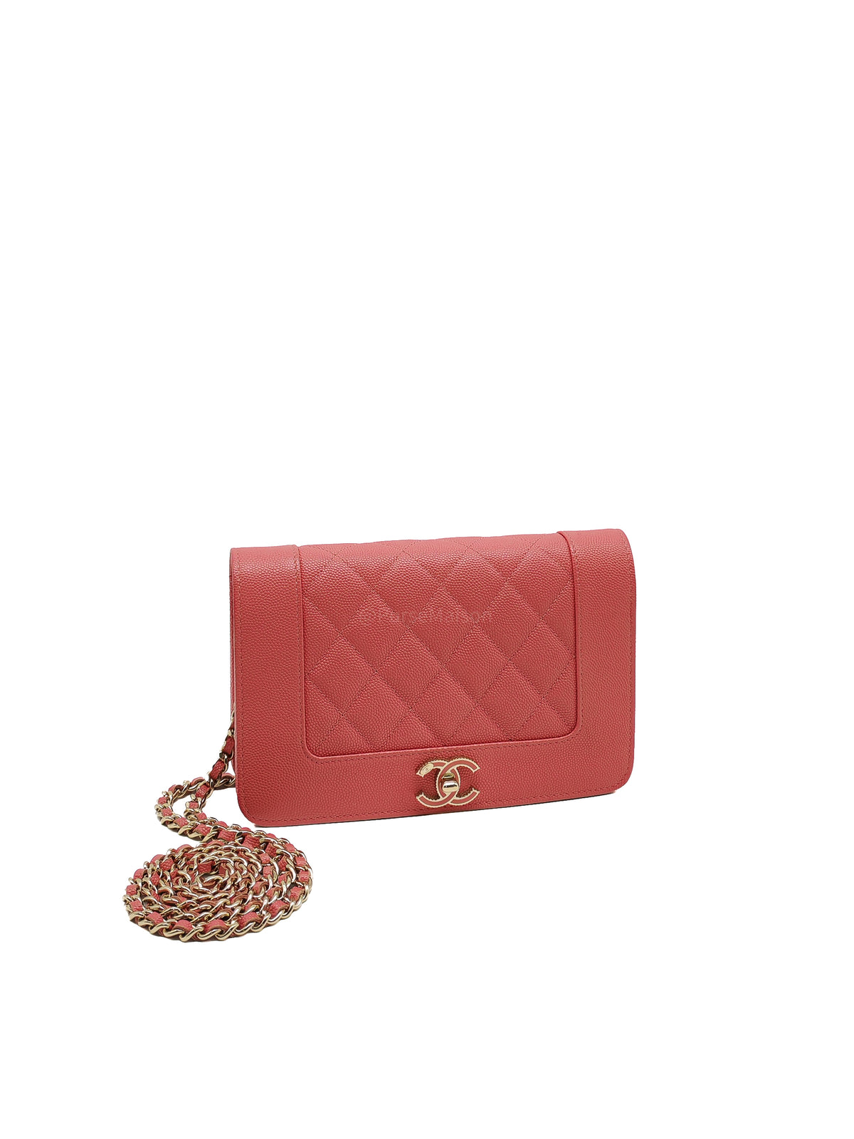 Chanel Vintage Mademoiselle Wallet on Chain in Pink Caviar Quilted Light Gold Hardware (Series 28) | Purse Maison Luxury Bags Shop