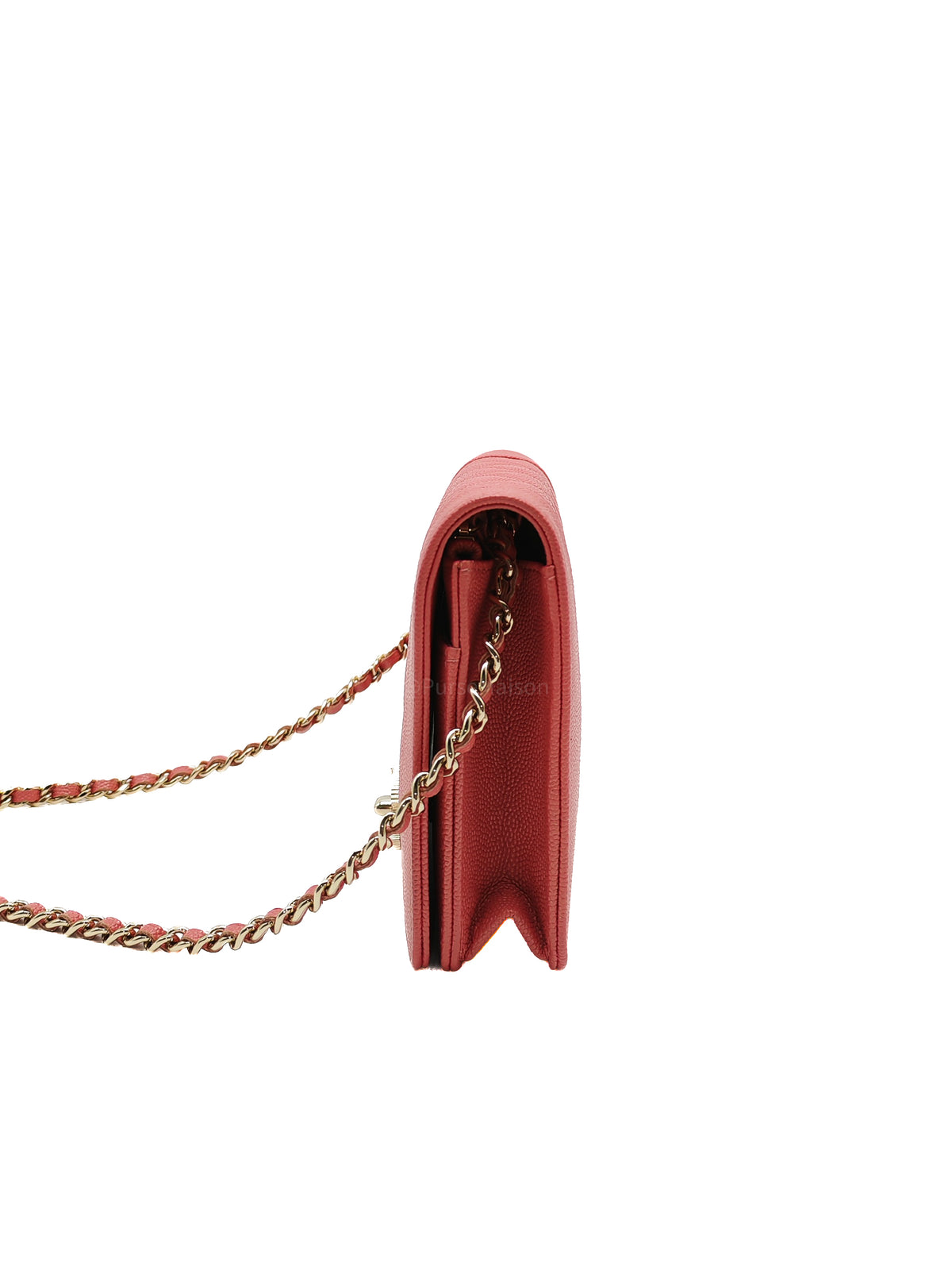 Chanel Vintage Mademoiselle Wallet on Chain in Pink Caviar Quilted Light Gold Hardware (Series 28) | Purse Maison Luxury Bags Shop