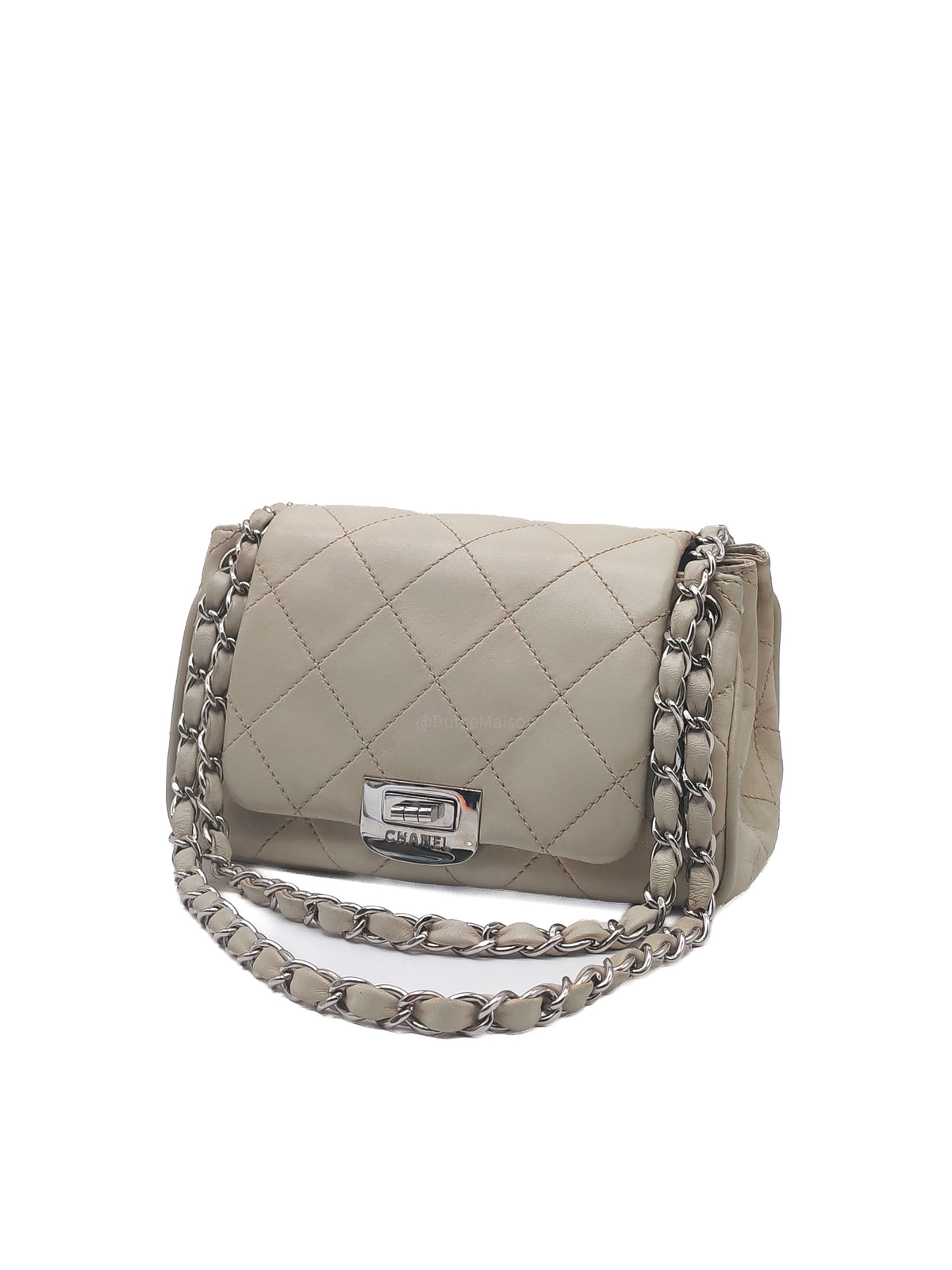 Chanel Vintage Ultimate Stitch 2.55 Reissue Flap Bag in Beige Cream Lambskin Leather Silver Hardware (Series 10) | Purse Maison Luxury Bags Shop
