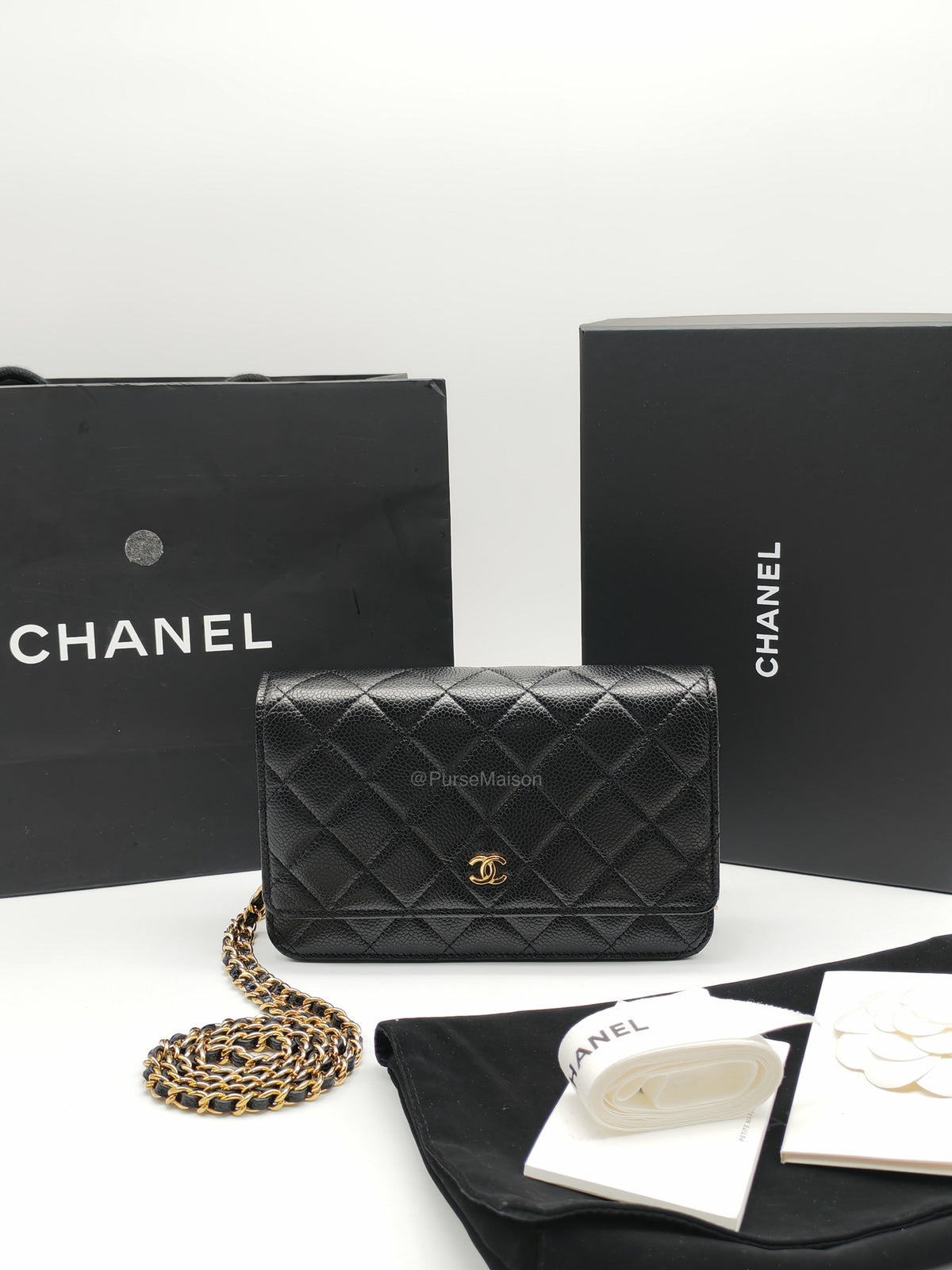Chanel Wallet on Chain in Black Quilted Caviar Leather and Gold Hardware Microchip | Purse Maison Luxury Bags Shop