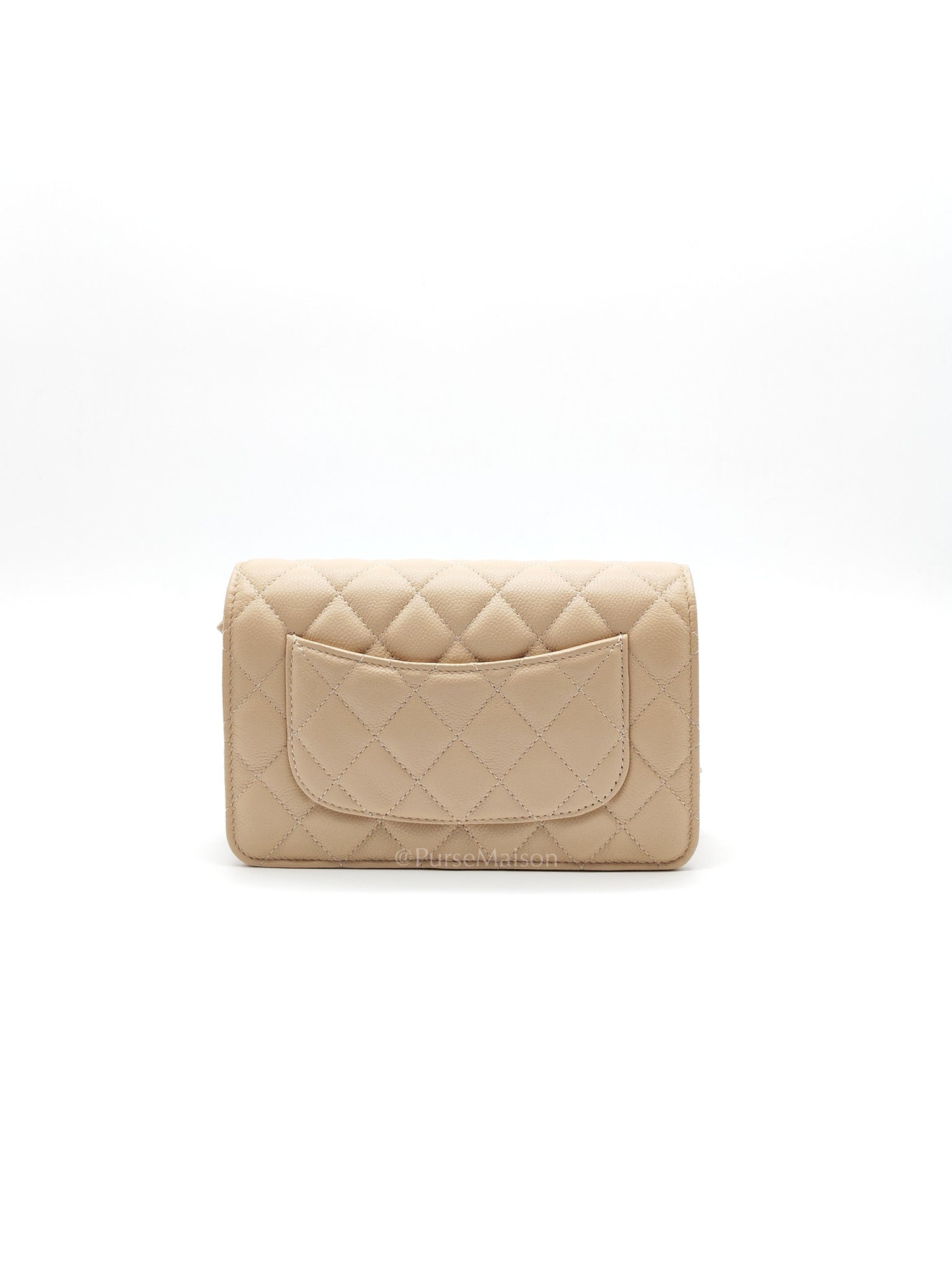 Wallet On Chain (WOC) in Beige Clair Quilted Caviar Leather and Gold Hardware Microchip | Purse Maison Luxury Bags Shop
