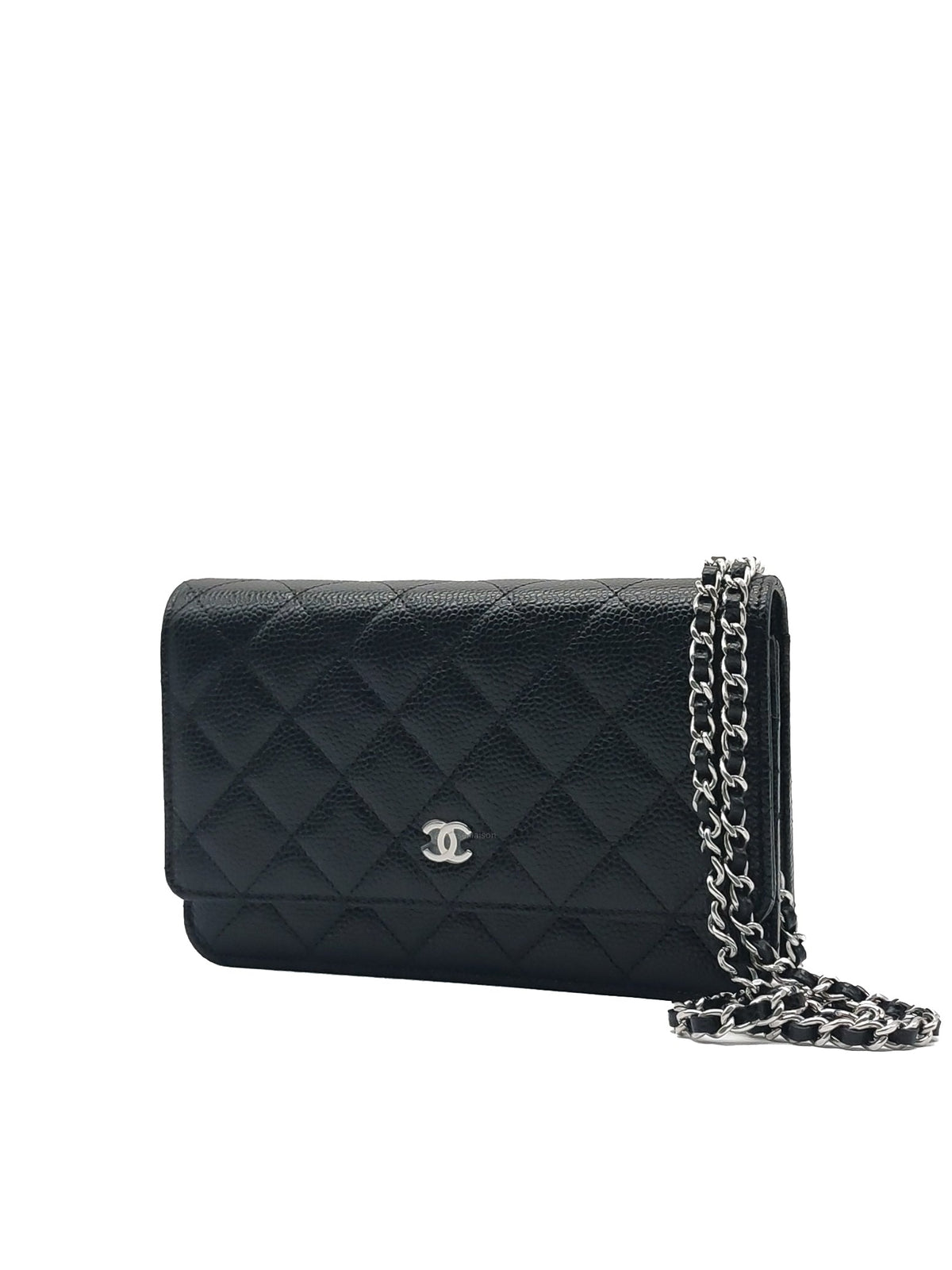 Chanel Wallet on Chain (WOC) in Black Caviar Leather and Silver Hardware Microchip (HC****E0) | Purse Maison Luxury Bags Shop
