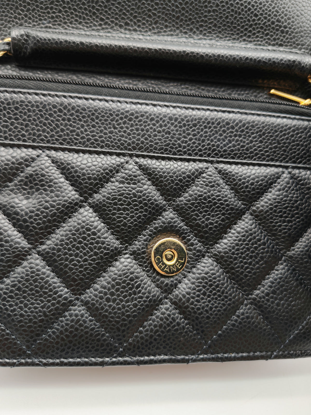Chanel Wallet on Chain (WOC) in Black Quilted Caviar Leather and Gold Hardware Microchip | Purse Maison Luxury Bags Shop