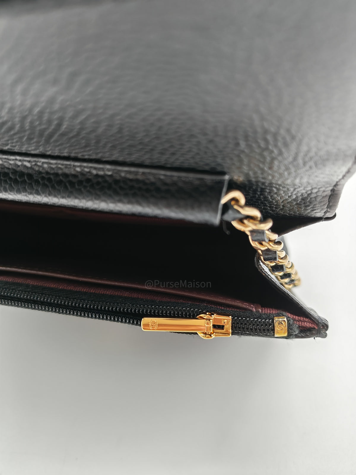 Chanel Wallet on Chain (WOC) in Black Quilted Caviar Leather and Gold Hardware Microchip | Purse Maison Luxury Bags Shop