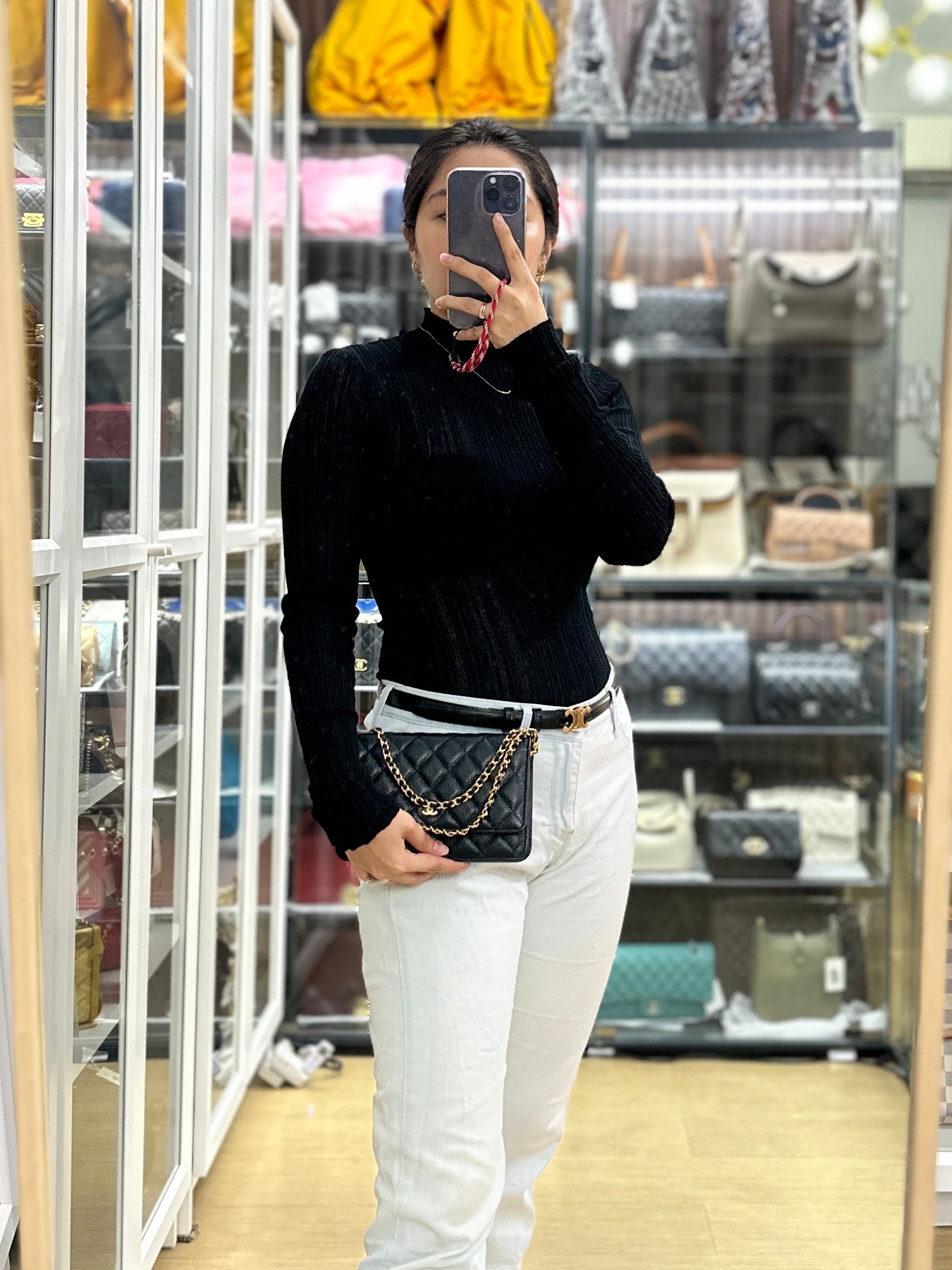 Chanel Wallet On Chain (WOC) in Black Quilted Caviar Leather and Gold Hardware Microchip | Purse Maison Luxury Bags Shop