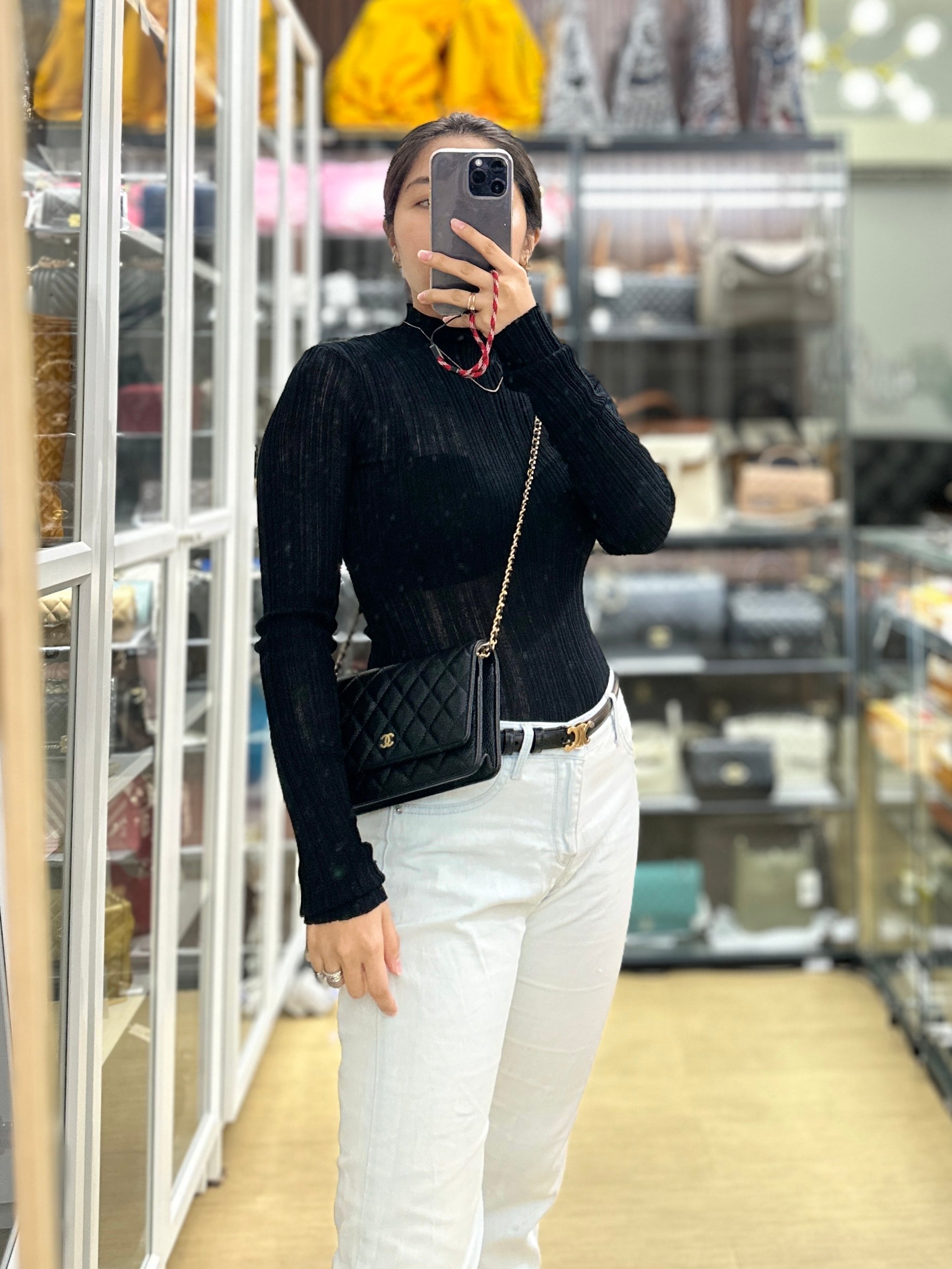 Chanel Wallet On Chain (WOC) in Black Quilted Caviar Leather and Gold Hardware Microchip | Purse Maison Luxury Bags Shop