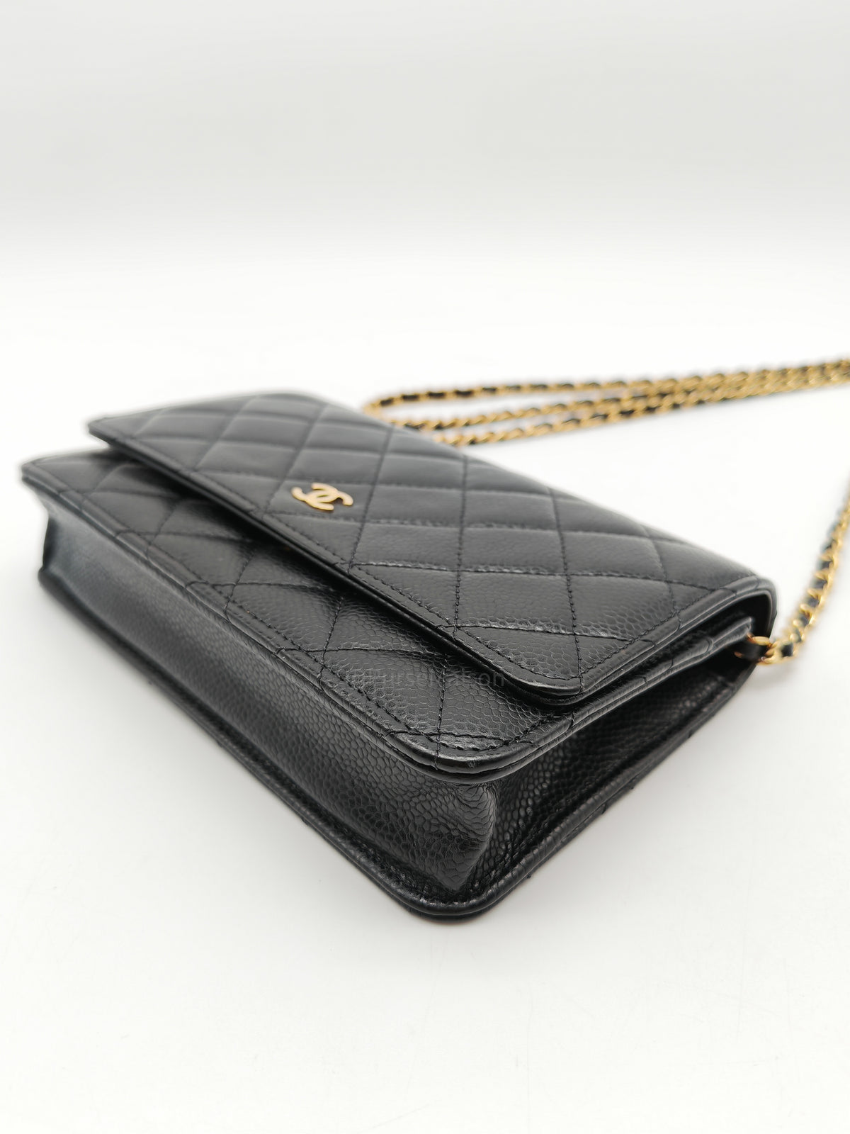 Chanel Wallet on Chain (WOC) in Black Quilted Caviar Leather and Gold Hardware Microchip | Purse Maison Luxury Bags Shop