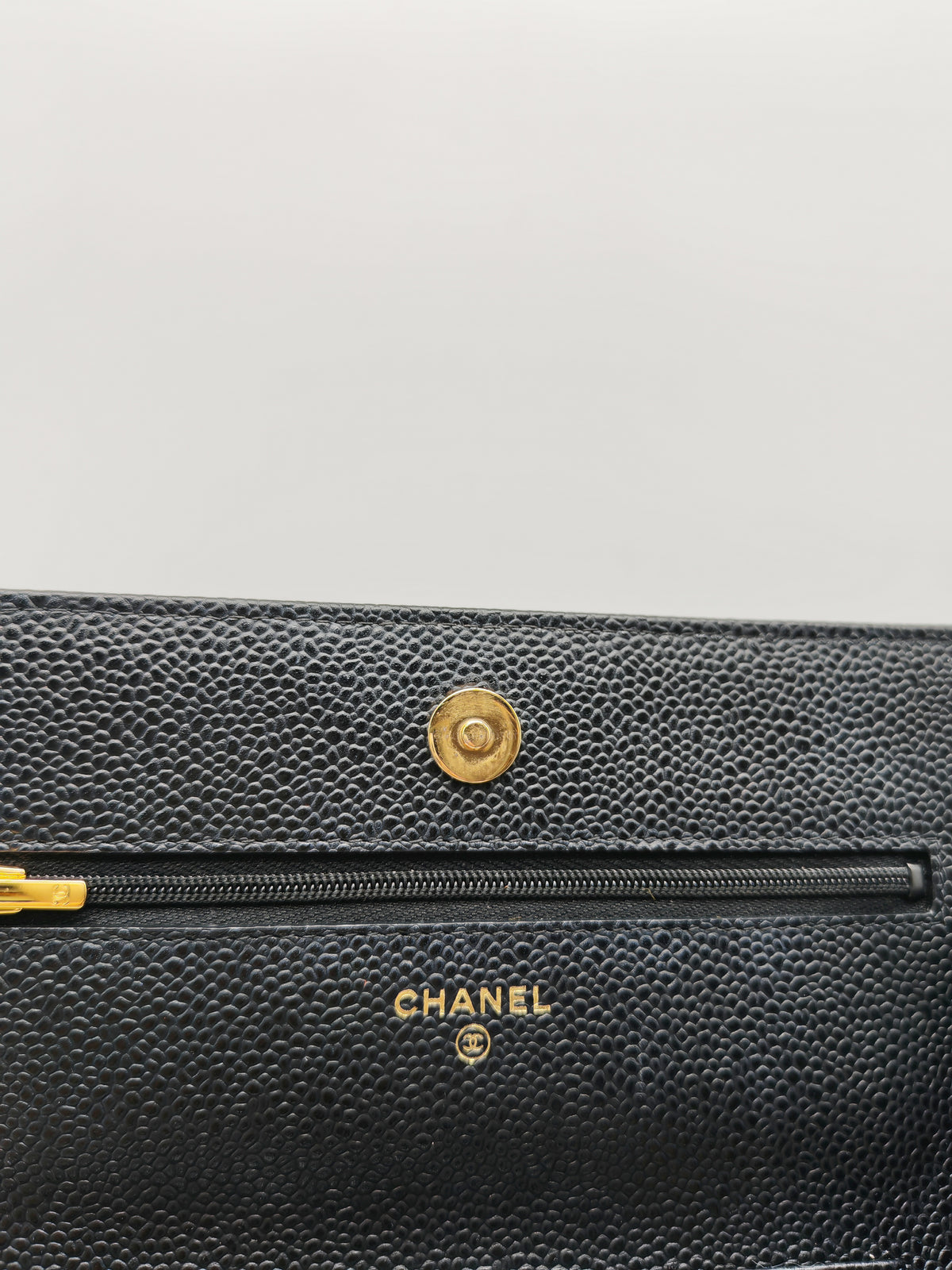 Chanel Wallet on Chain (WOC) in Black Quilted Caviar Leather and Gold Hardware Series 29 | Purse Maison Luxury Bags Shop