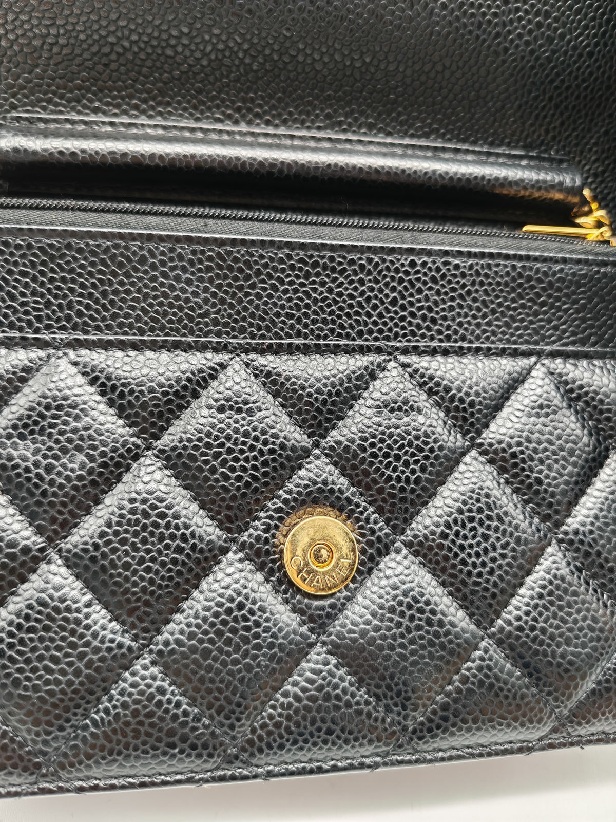 Chanel Wallet on Chain (WOC) in Black Quilted Caviar Leather and Gold Hardware Series 29 | Purse Maison Luxury Bags Shop