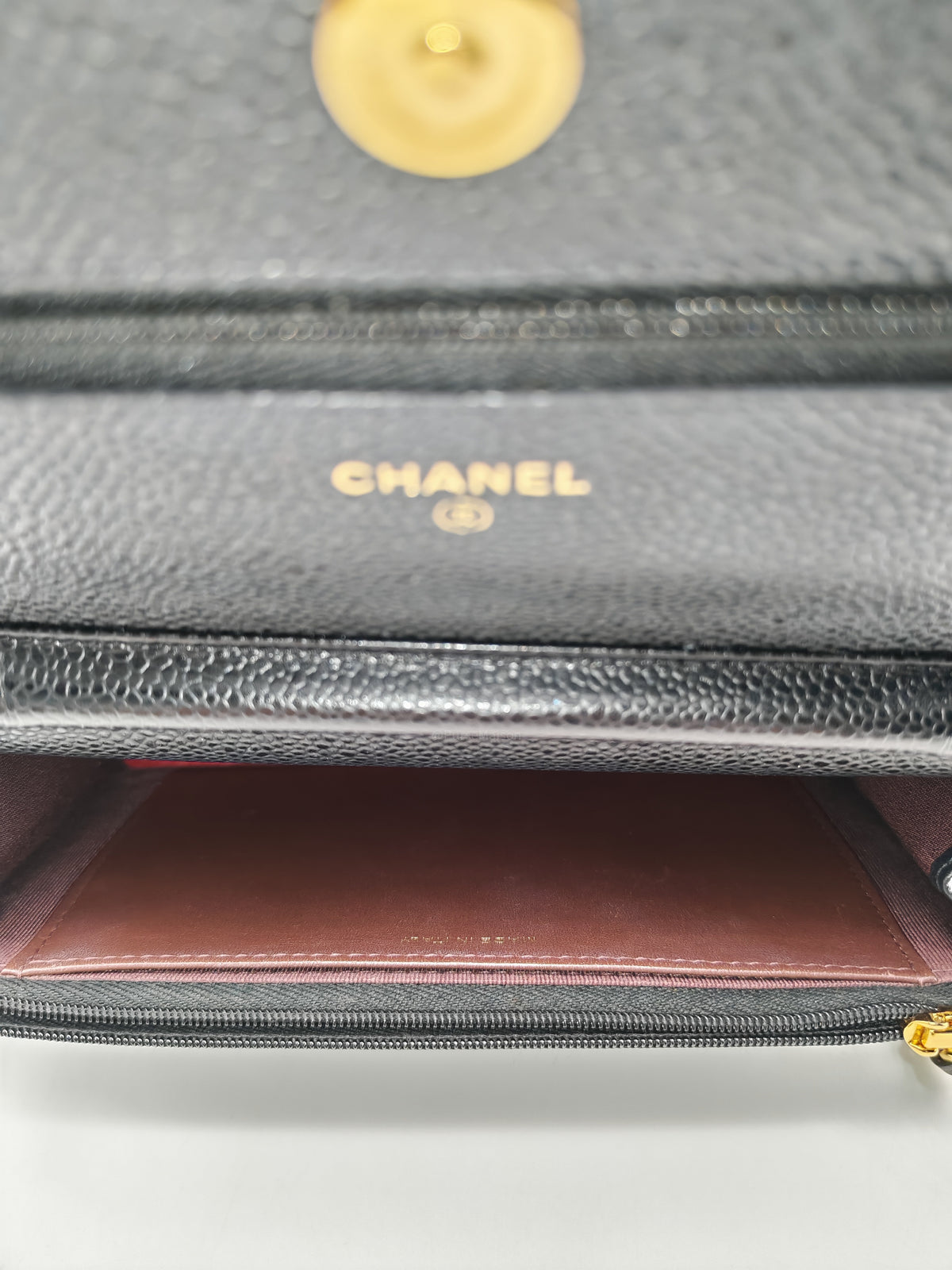 Chanel Wallet on Chain (WOC) in Black Quilted Caviar Leather and Gold Hardware Series 29 | Purse Maison Luxury Bags Shop