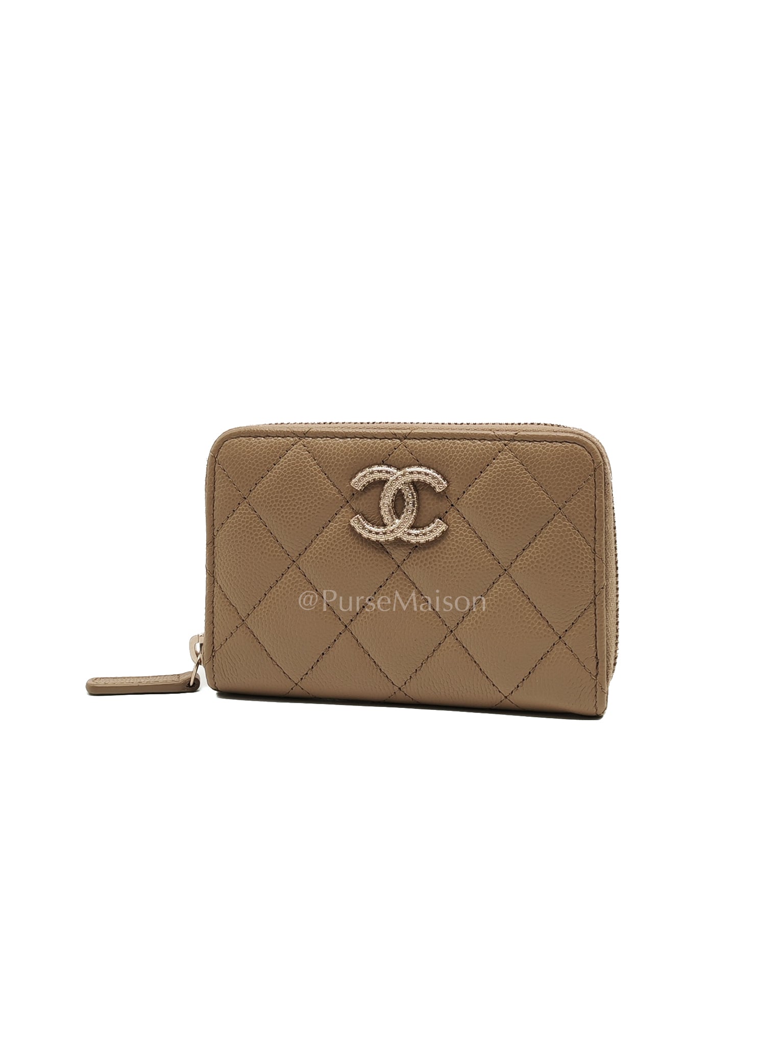 Zip Around Wallet in Dark Beige Caviar Leather and Gold Hardware (Microchip) | Purse Maison Luxury Bags Shop