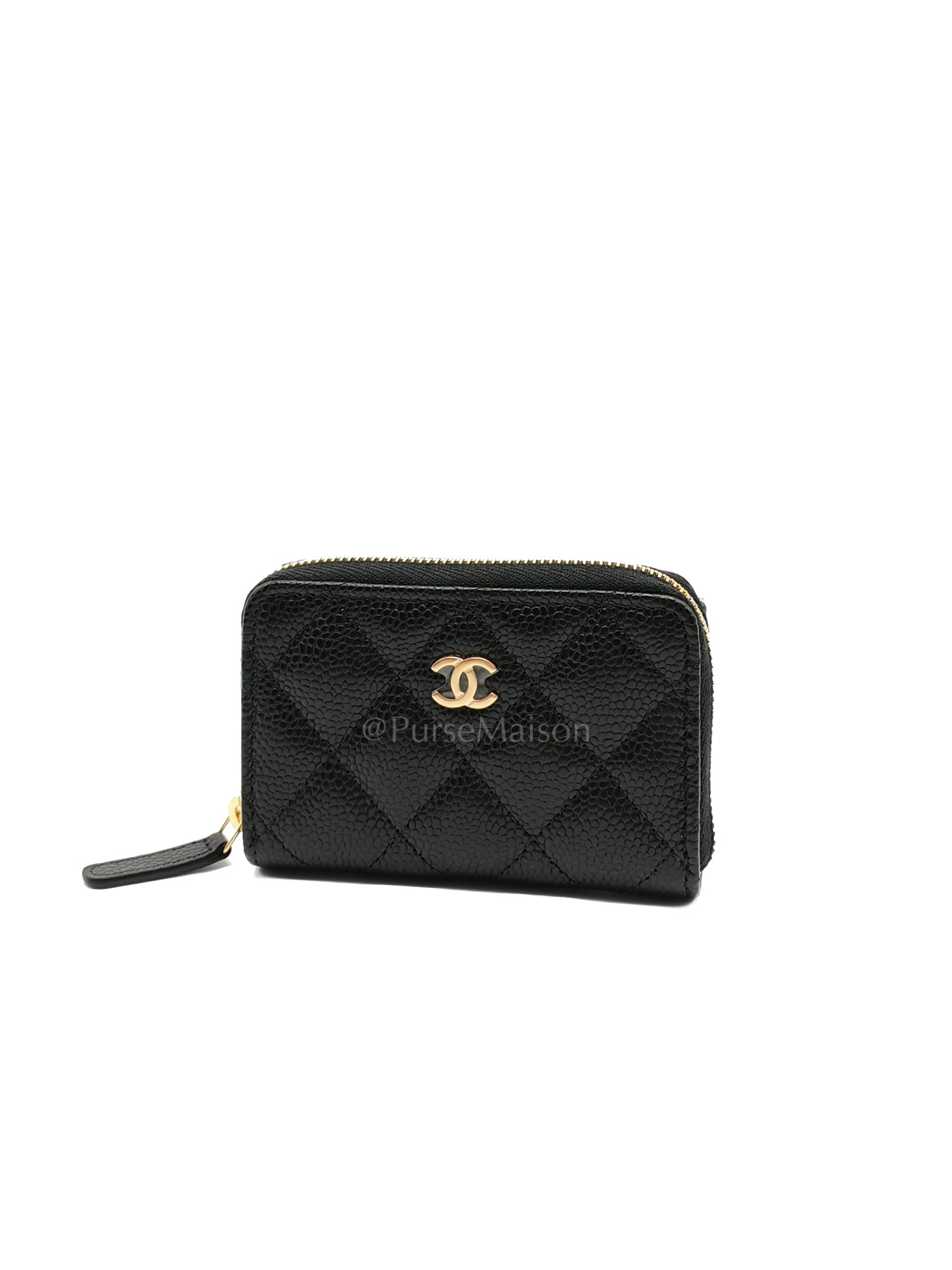 Zip Cardholder in Black Caviar Leather and Gold Hardware (Microchip) | Purse Maison Luxury Bags Shop