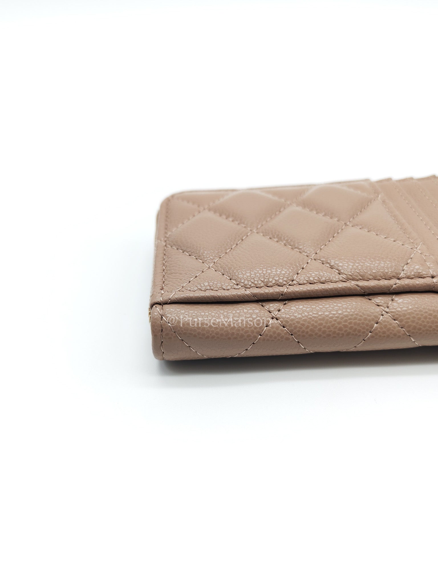 Chanel Zipped Card Holder in Dark Beige Caviar Leather and Light Gold Hardware (Microchip) | Purse Maison Luxury Bags Shop